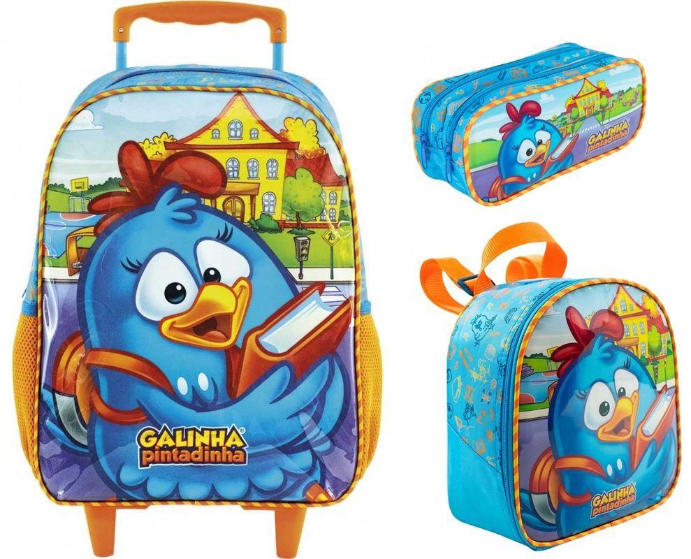 Kit Mochila Rodinha G Lancheira Estojo Galinha Pintadinha 8900 - XERYUS ...