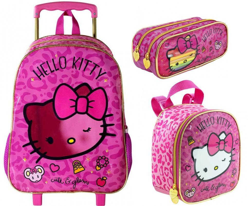 Kit Escolar Mochilete 14 + Lancheira + Estojo Hello Kitty Tiny Bears  (7861+7864+7866)
