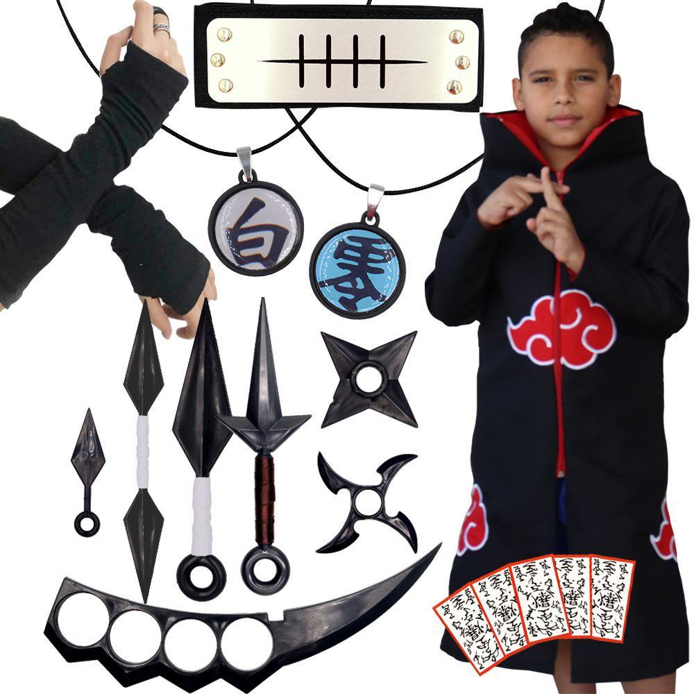 Kit Naruto Manto Akatsuki + Colar Pain Konan + 9 pçs Cosplay - Point Geeks  - Bandana - Magazine Luiza
