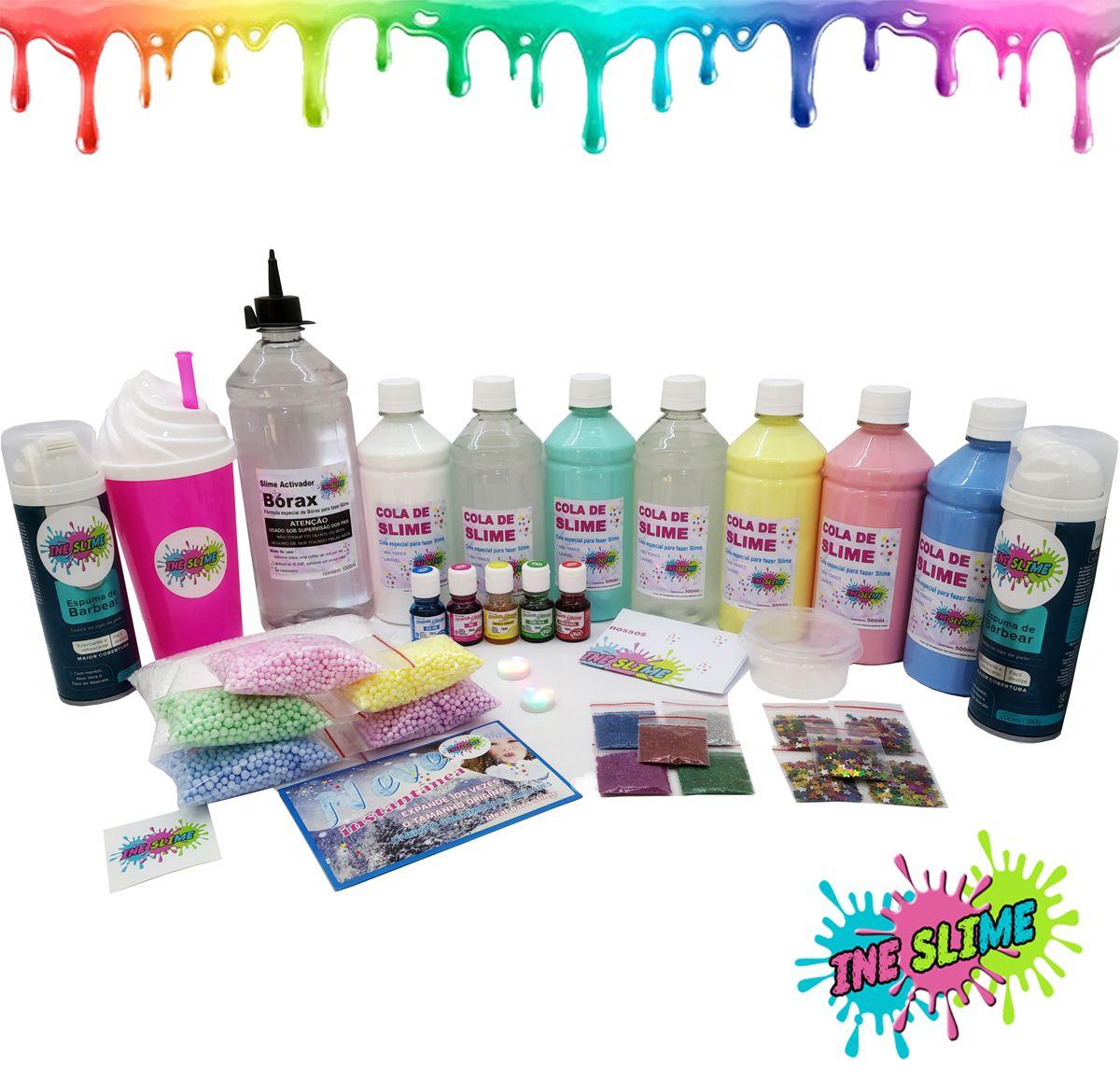 Kit Para Fazer Slime Com Cola Banca Colorida Transparente Kit Grande Completo Ine Slime