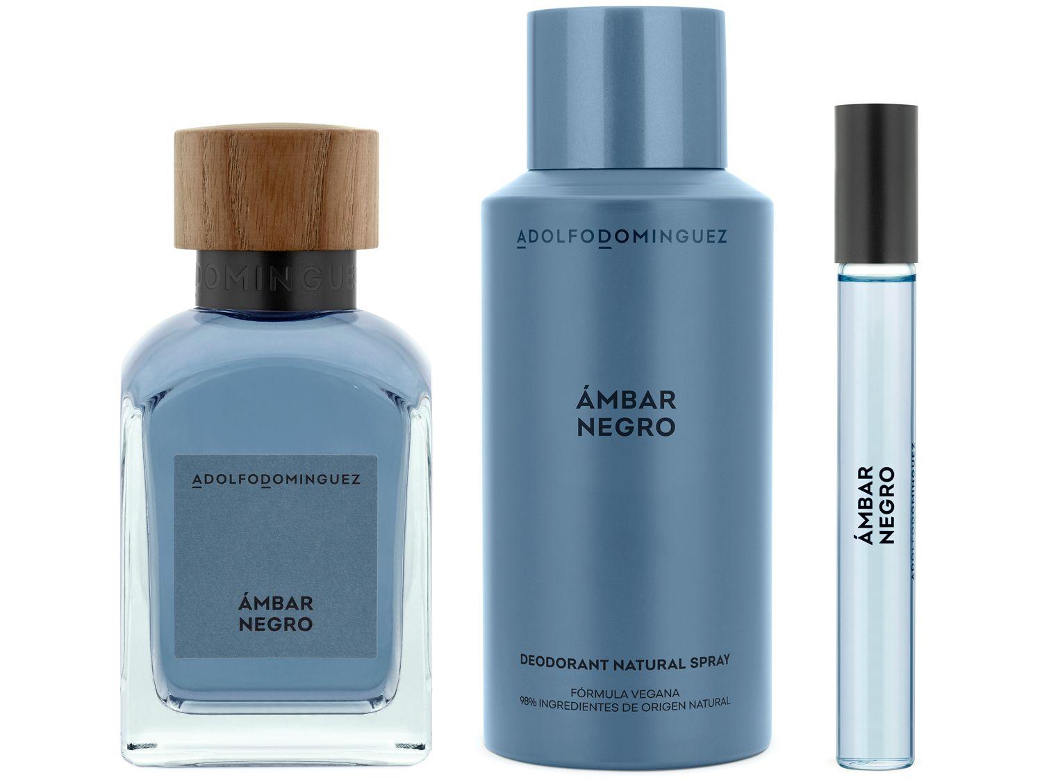 Kit Perfume Masculino Adolfo Dominguez Âmbar Negro Eau de Parfum 150ml + 10ml com Desodorante Spray