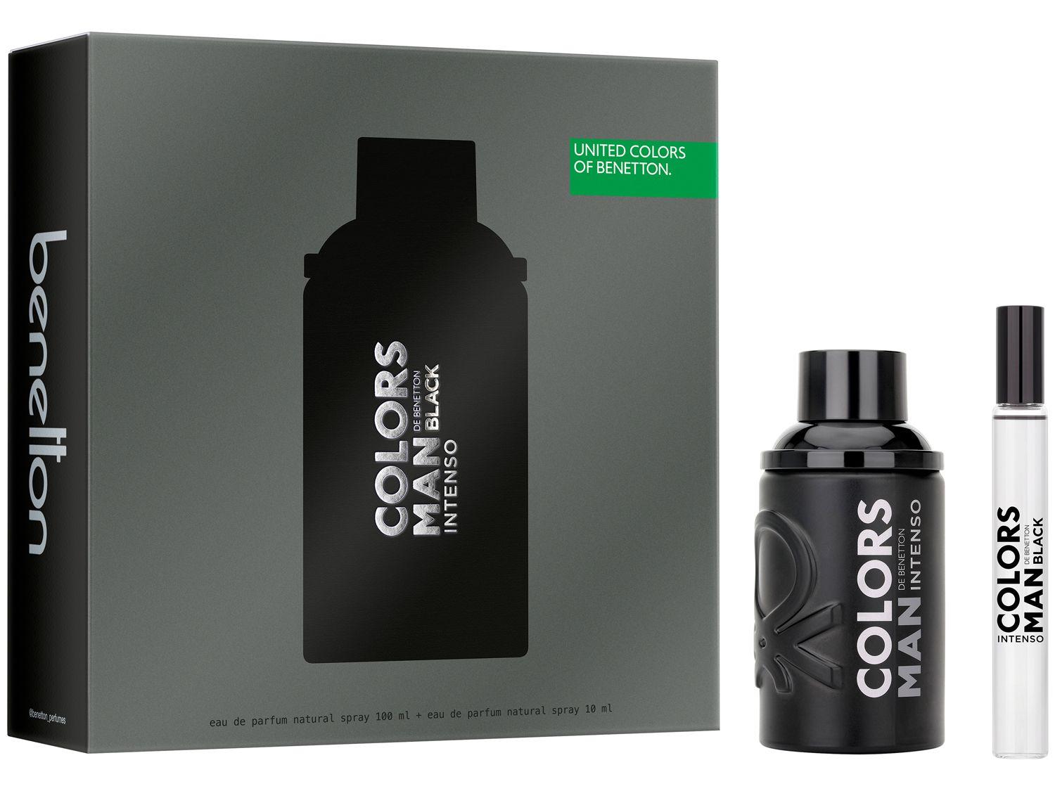 Kit Perfume Masculino Benetton Colors Man Black Intenso Eau de Parfum 100ml com Eau de Parfum Travel size 10ml