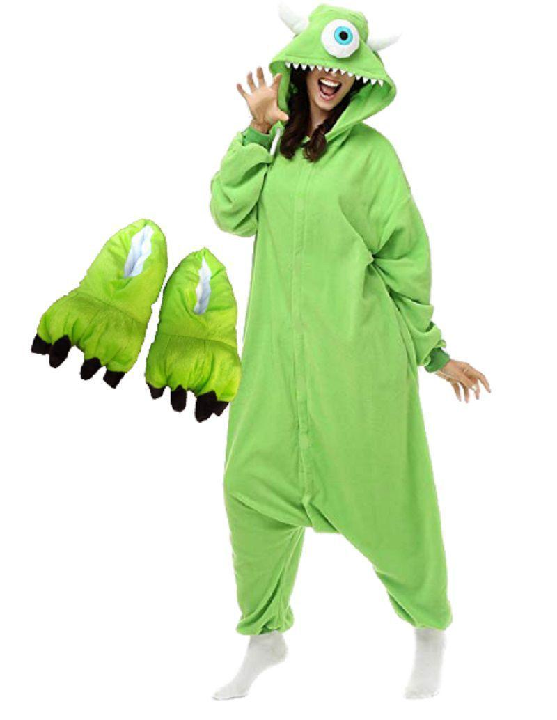 Kit Pijama Mike e Pantufa Verde Kigurumi Monstros SA Macacão com Capuz  Unissex - Amo Kigurumi - Pijama Feminino - Magazine Luiza