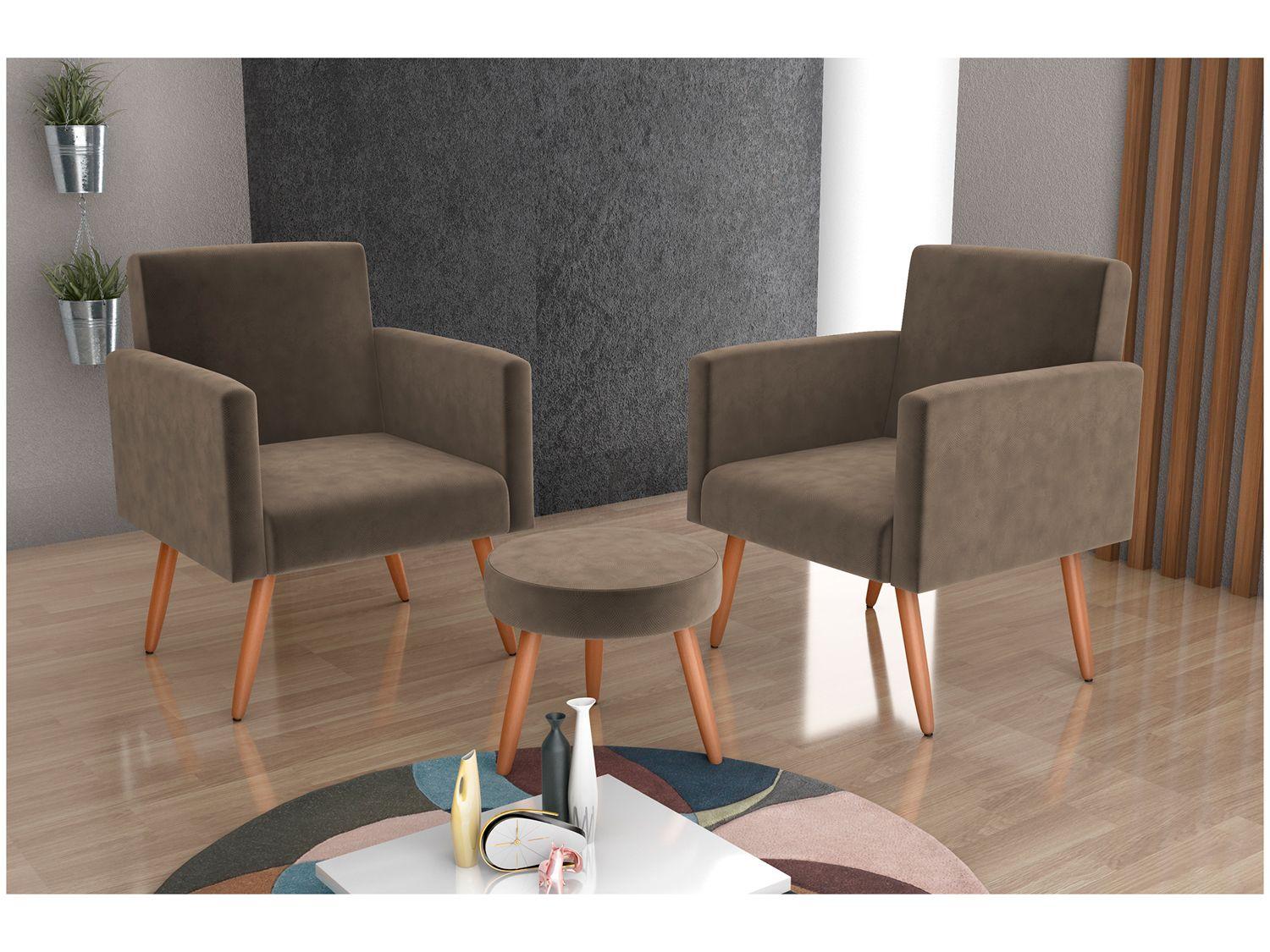 Kit Poltronas com Puff Moderno Matrix Dallas