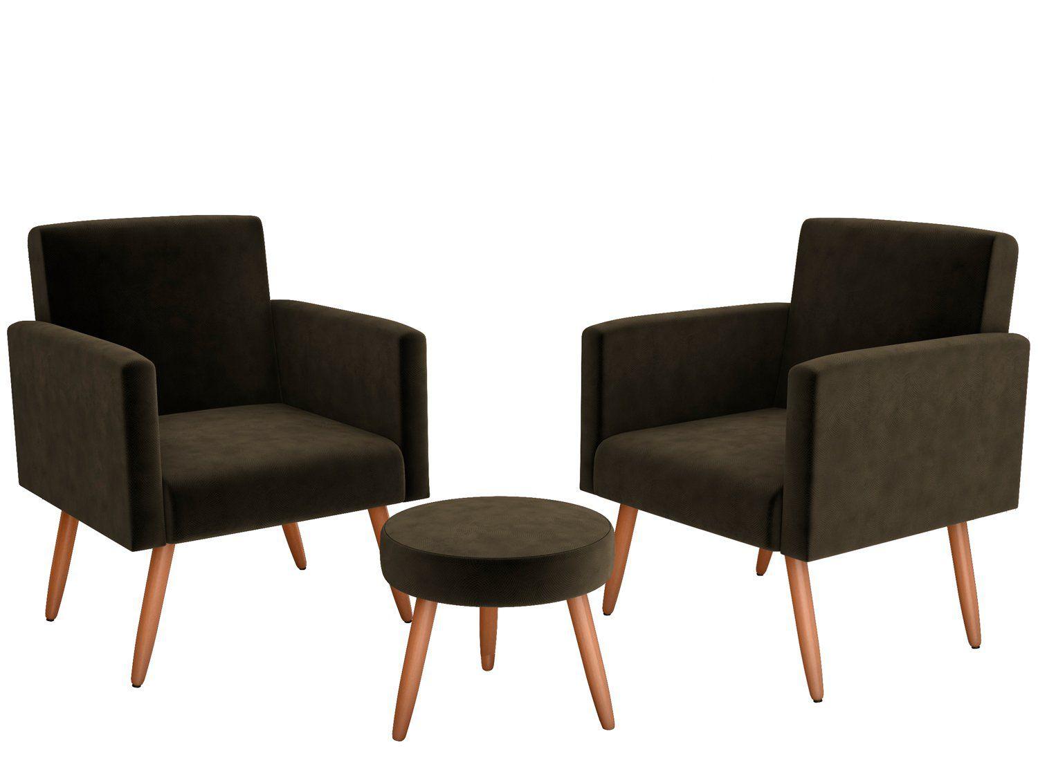 Kit Poltronas com Puff Moderno Matrix Dallas