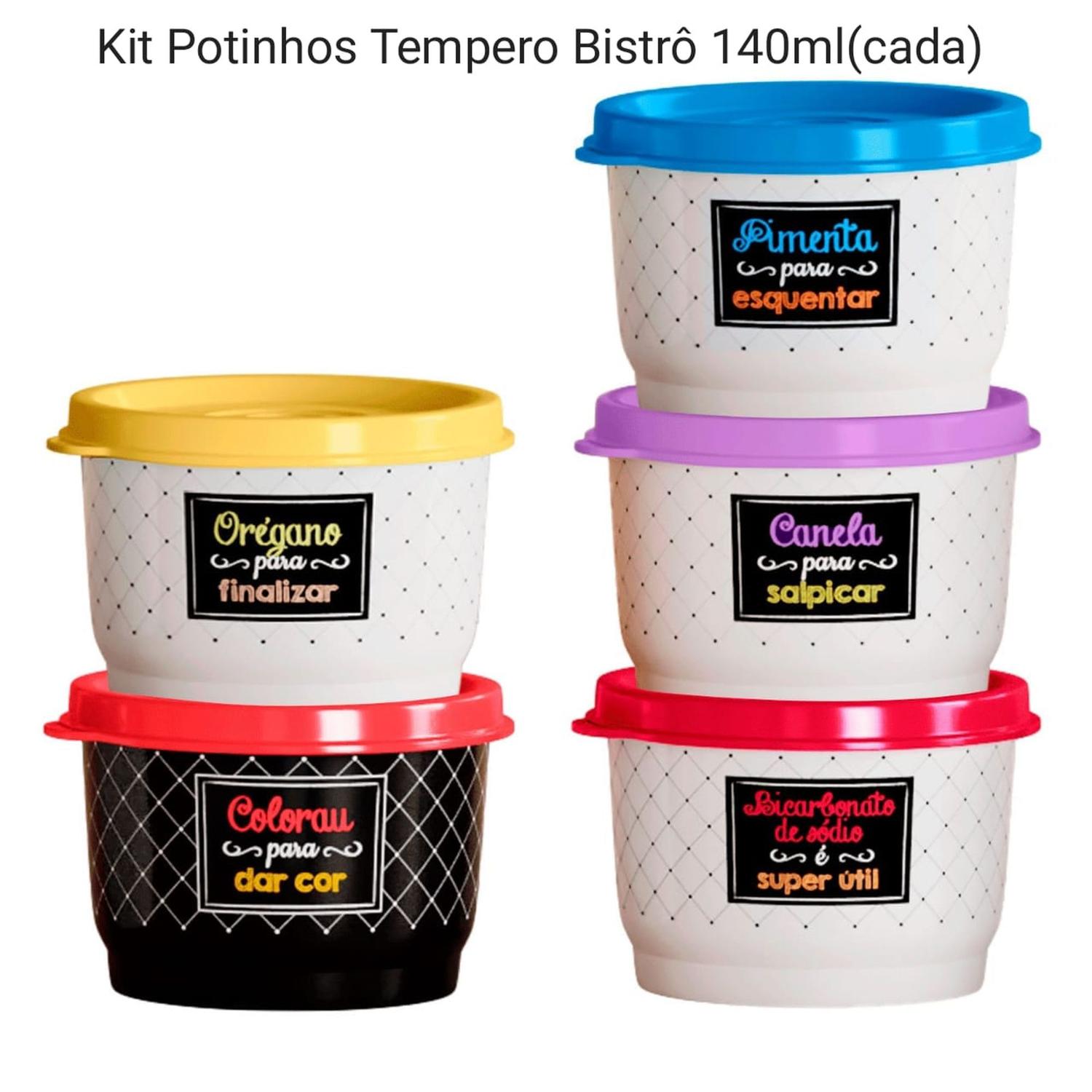 Kit Potinhos Tempero Bistrô 140ml(cada),5 peças-tupperware Kit Potinhos Tempero Bistrô 140ml(cada),5 peças-tupperware