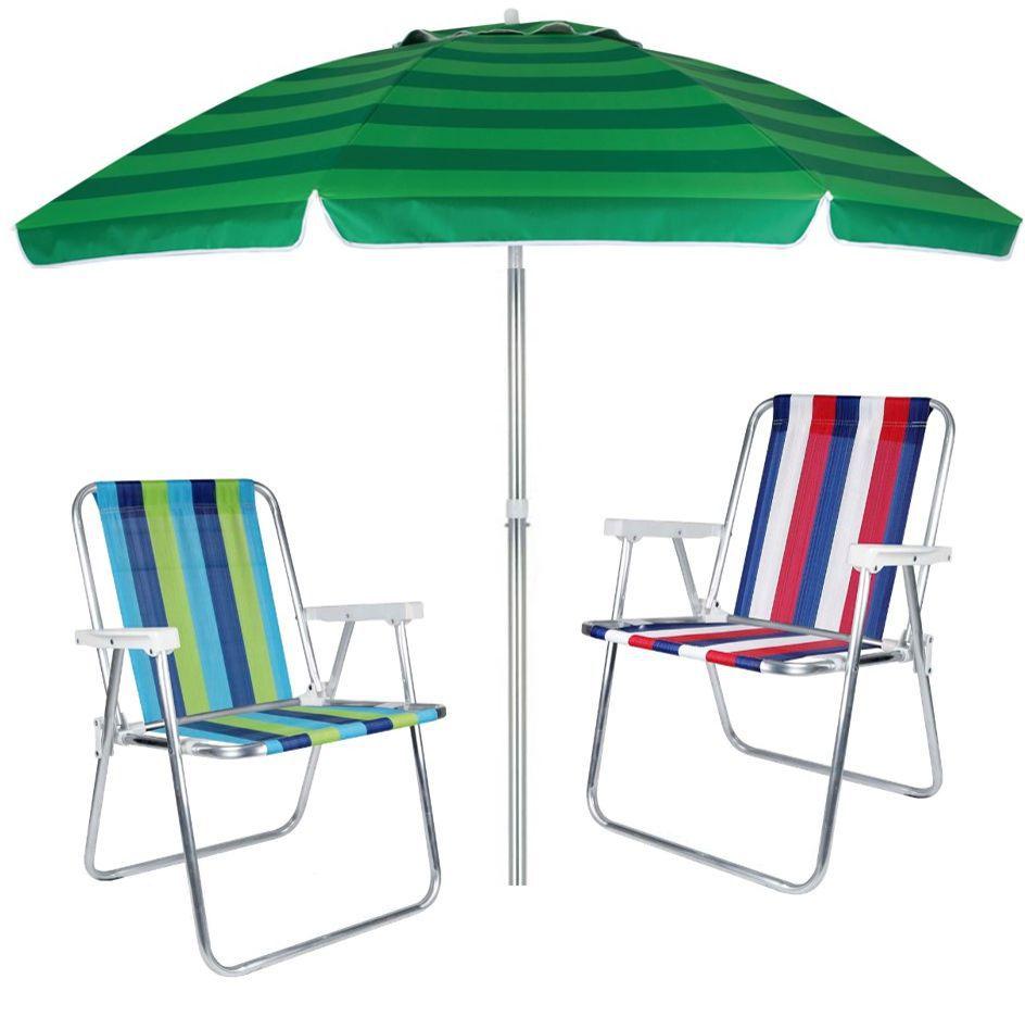 Kit Praia 2 Cadeira Alta Alumínio + Guarda Sol 2 Metros Sombreiro ...