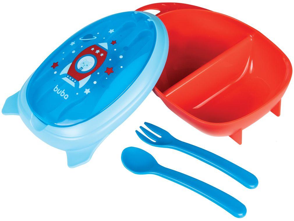 Kit Refeição Infantil Buba Foguete 3 Peças Azul e Vermelho