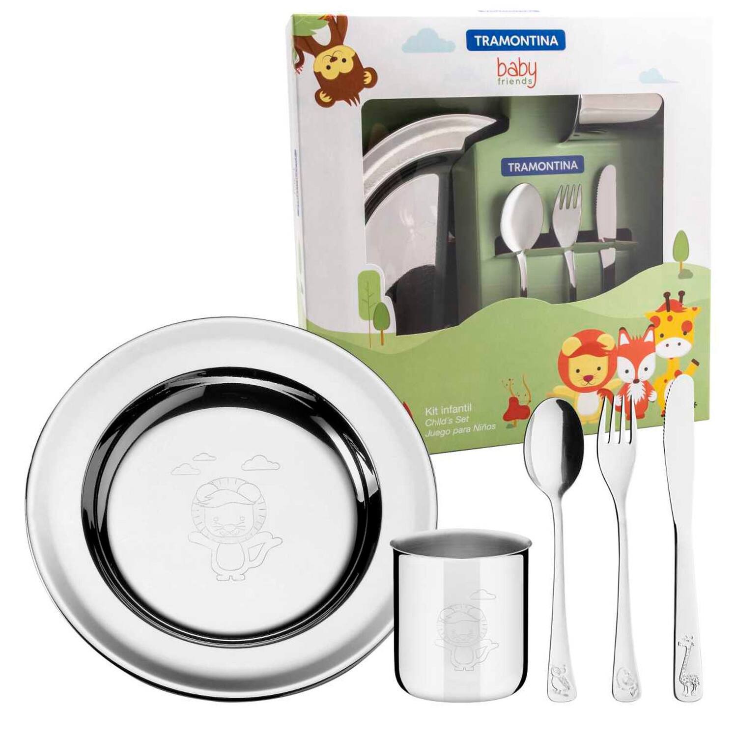 Kit Refeicao Infantil Tramontina Em Aco Inox 5 Pecas Talheres Copo E Prato Kit Alimentacao Infantil Magazine Luiza
