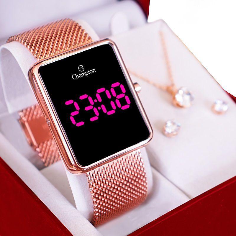 relogio digital feminino rose apple