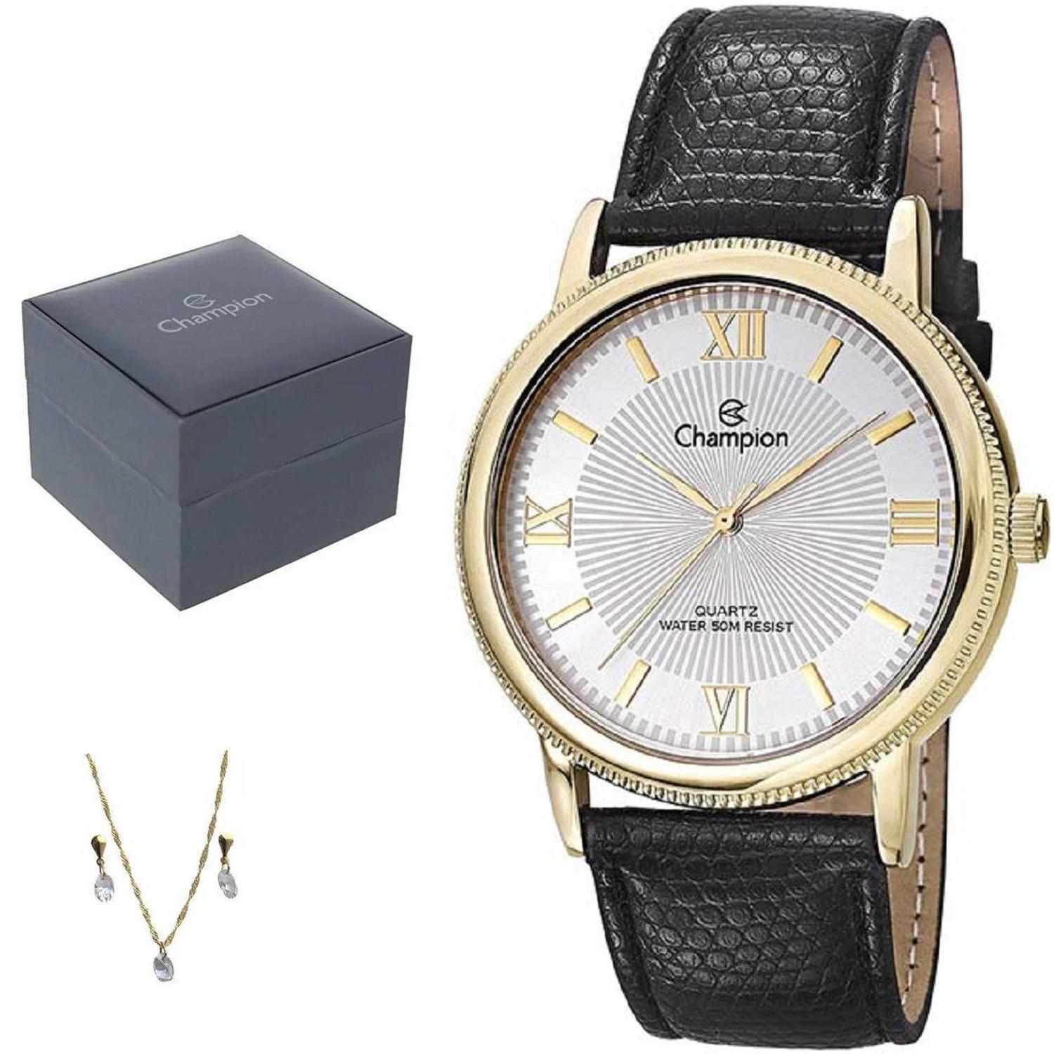 Kit Relógio Feminino Champion Pulseira Couro Preto Ch22797w - Kit Relógio -  Magazine Luiza
