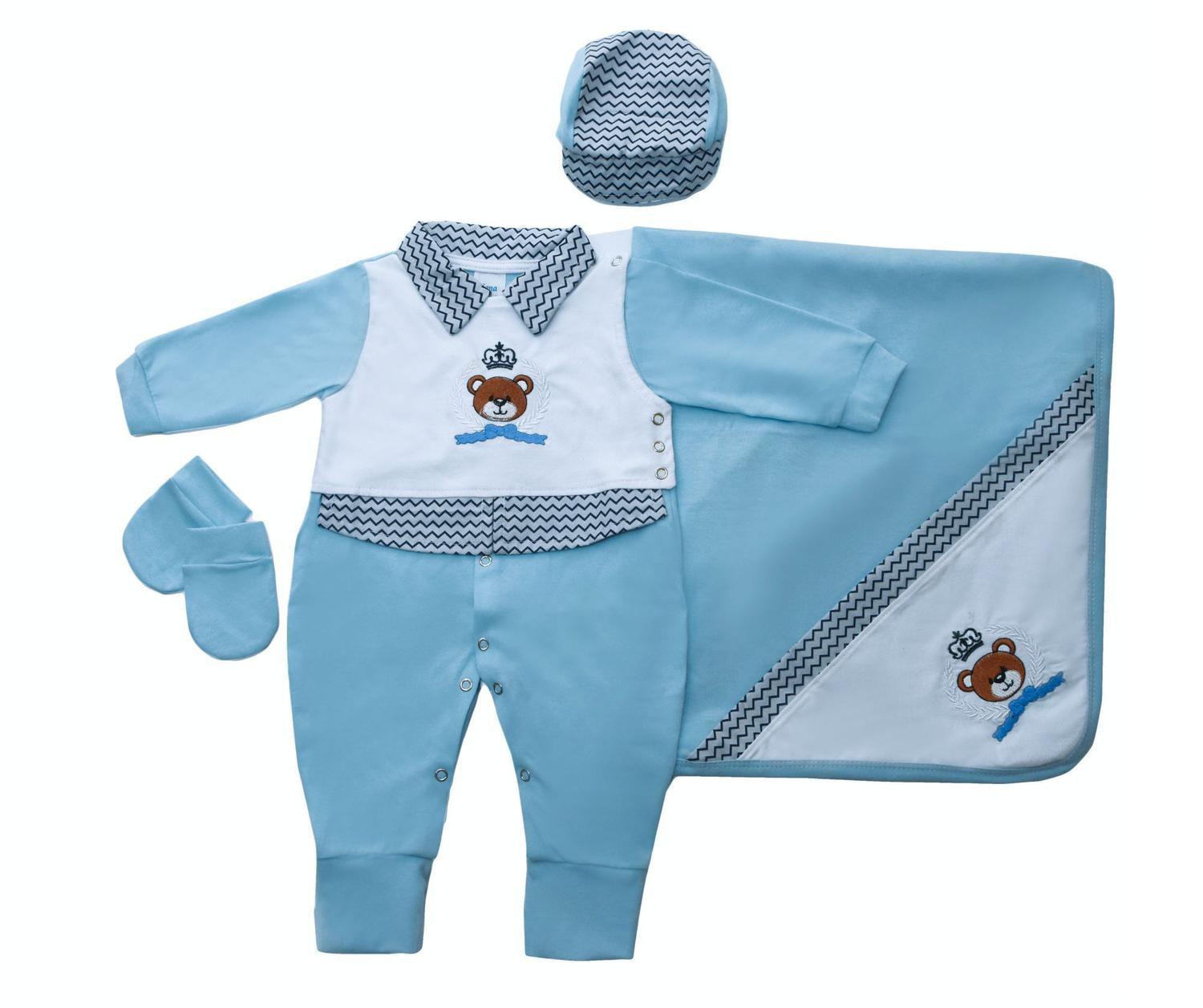 Kit Saida Maternidade Ursinho Azul Bebe Menino 4 Pecas Nanalobela Moda Infantil Magazine Luiza