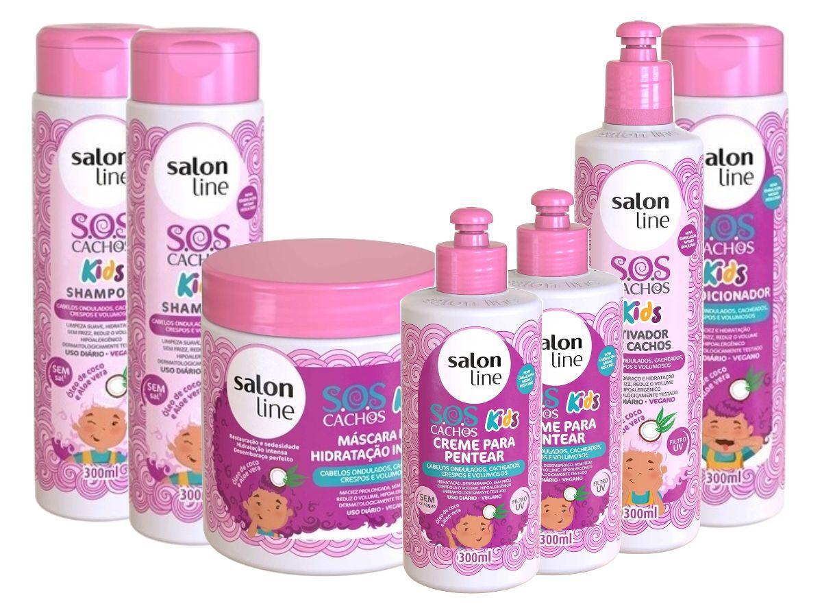 Kit Salon Line Infatil Cachos Sos Cachos Kids Completo 02 Shampoo 02 Creme Pentear 07 Itens No Magalu Magazine Luiza