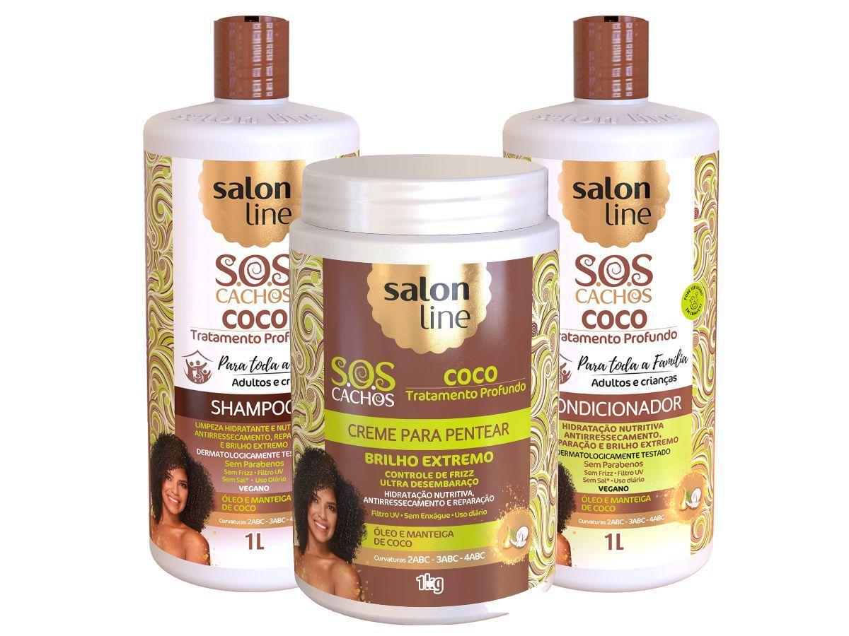 Kit Salon Line Sos Cachos Coco Shamp 1l Cond 1l Creme Pentear 1kg No Magalu Magazine Luiza