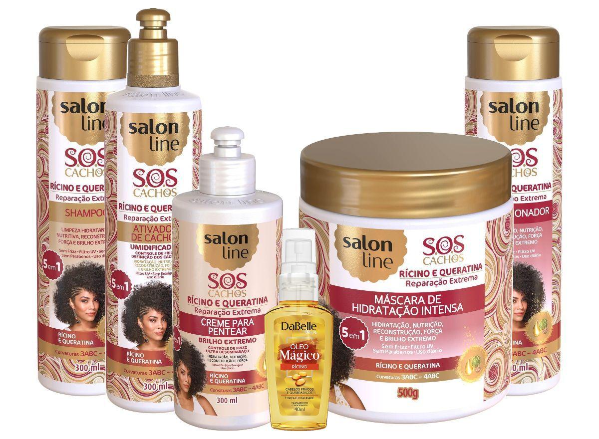 Kit Salon Line Sos Cachos Queratina E Ricino Completo 06un Desembaracante Magazine Luiza
