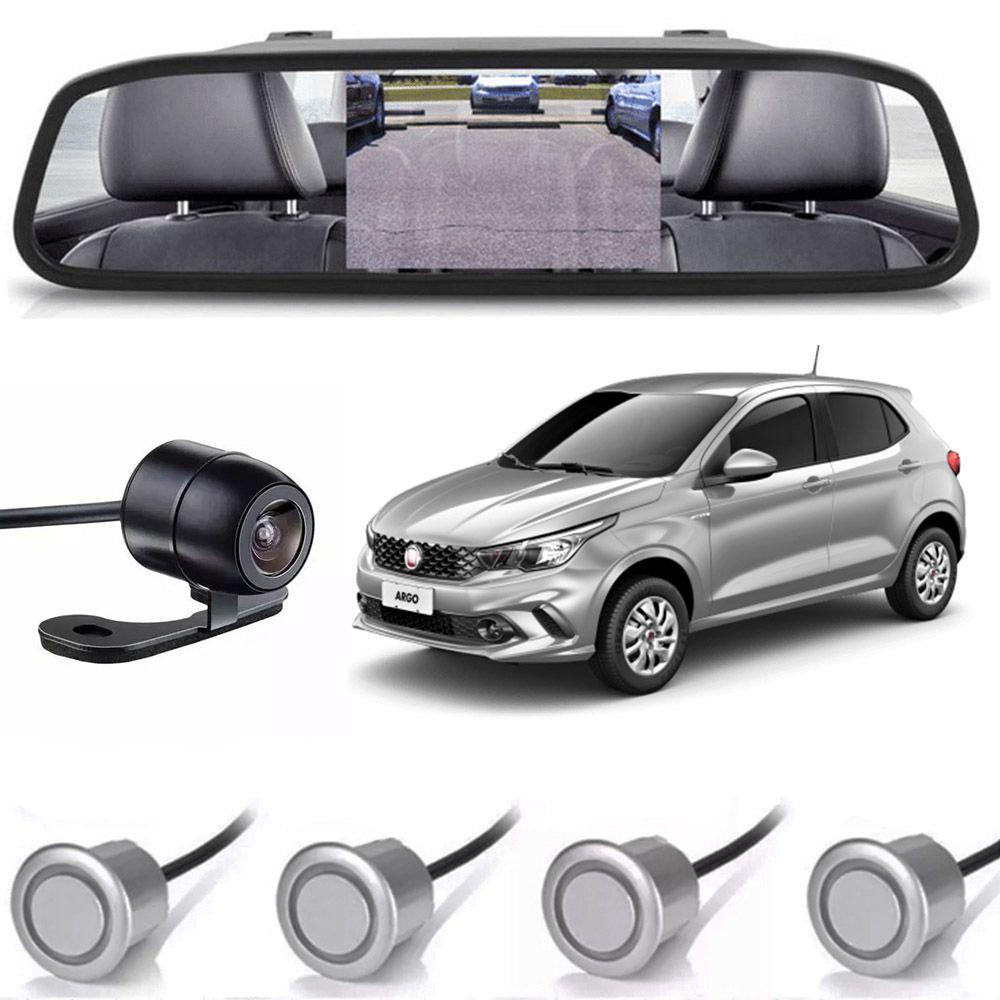 Kit sensor de estacionamento camera de ré retrovisor Fiat Argo Prata