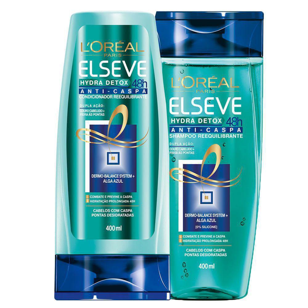 Kit Shampoo e Condicionador Hydra Detox 48h Anti Caspa Elseve Loreal Paris 200ml Dupla Ação