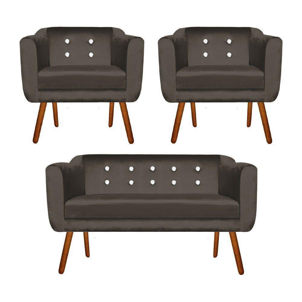 Kit Sofá Retrô Namoradeira 2 Lugares e 02 Poltronas Julia Acetinado