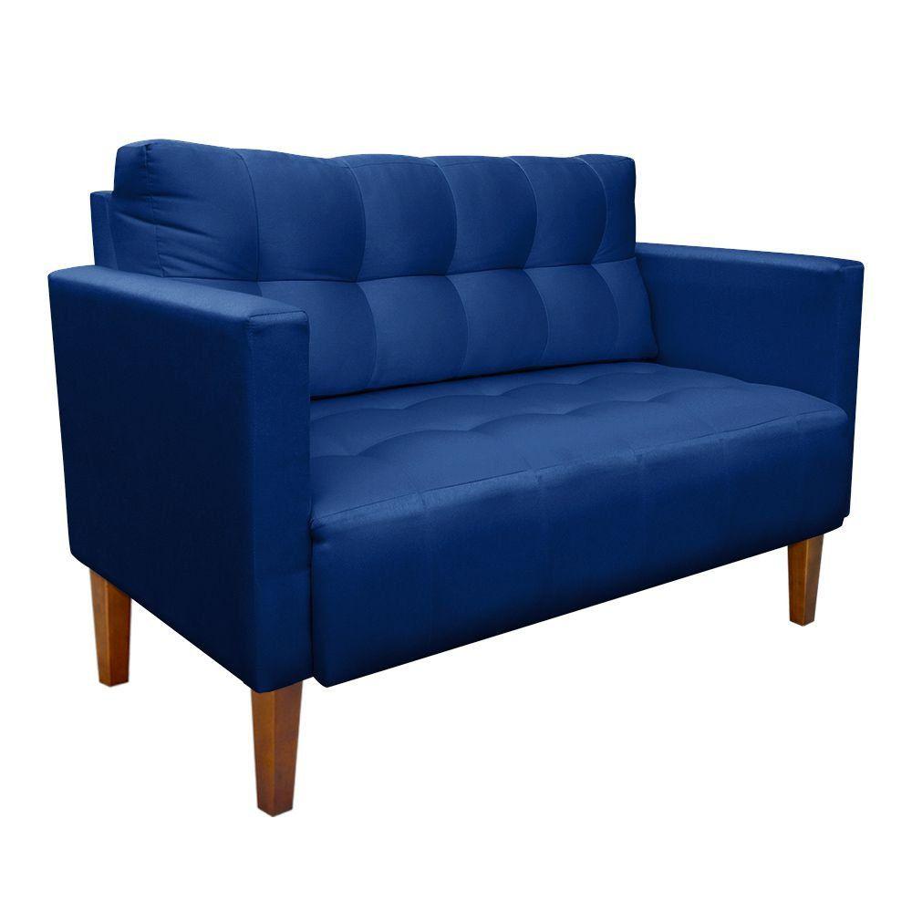Kit Sofá Retrô Namoradeira 2 Lugares e 02 Poltronas Livia Suede Azul