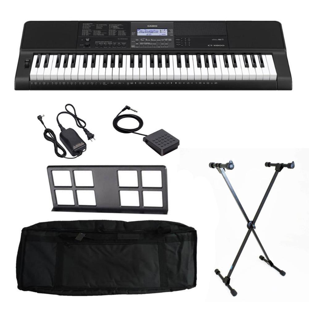 Kit Teclado Casio CTX800 61 Teclas Sensitivas com Fonte Capa Suporte e Pedal Sustain Teclado