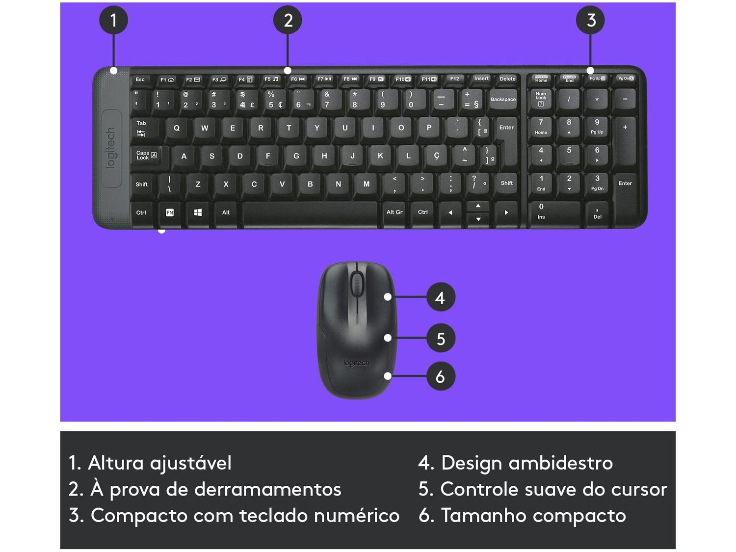 Kit Teclado e Mouse Sem Fio Logitech MK220