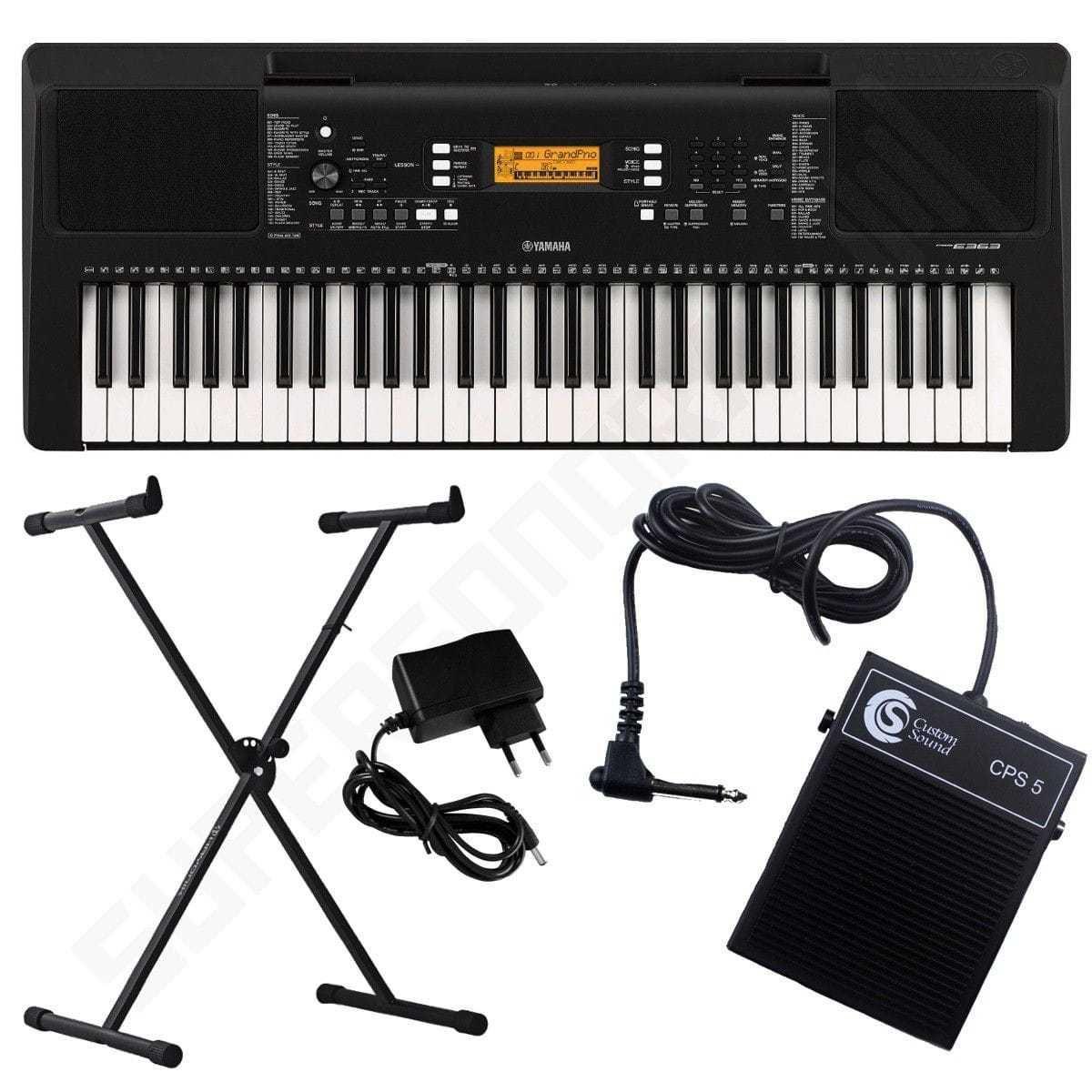 Kit Teclado Musical YAMAHA PSR E363 Preto 61 Teclas Sensitivas USB/MIDI