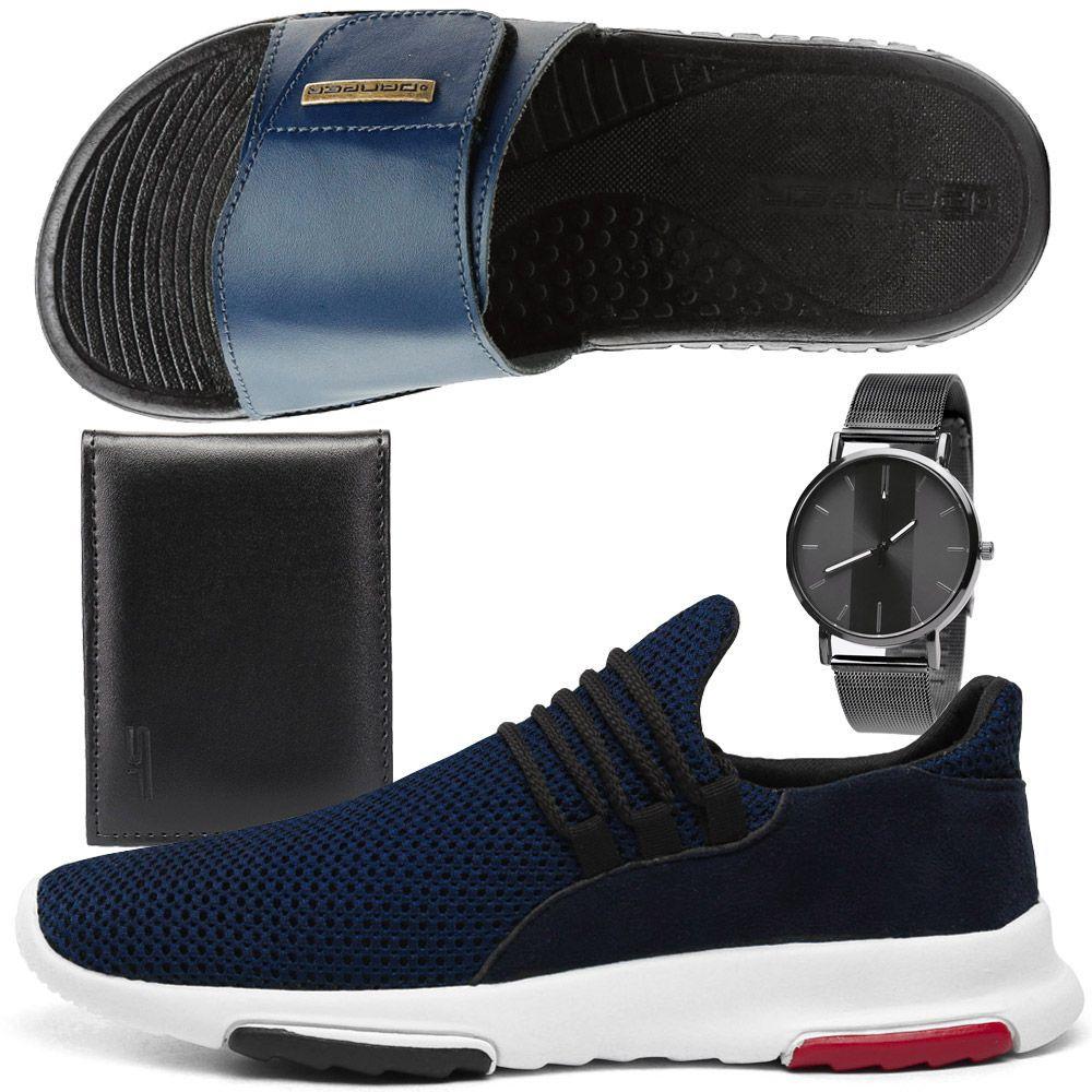 Kit Tênis Sneaker Masculino Rebento Com Chinelo Slide Esportivo Marinho  Relógio e Carteira - Kit Masculino - Magazine Luiza