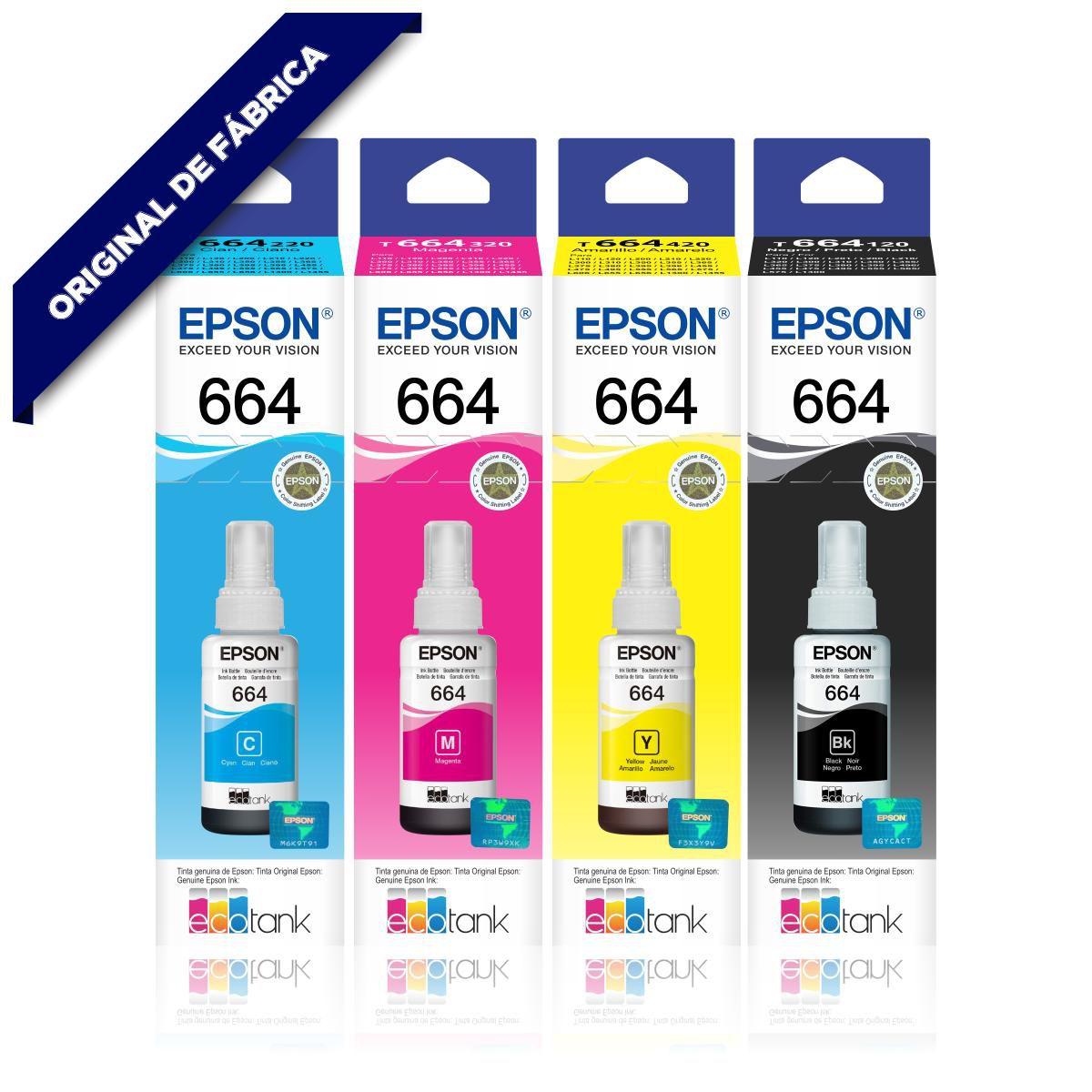 Kit Tinta Original Epson T664 Ecotank Compatível Impressora L110 L121 L200  L355 L365 L375 L380 L395 L396 L495 L555 L1300 - Refil de Tinta - Magazine  Luiza