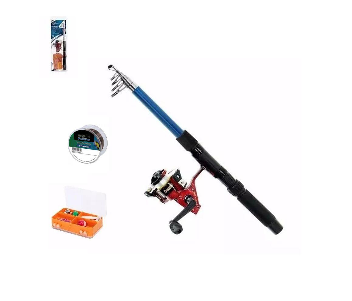 Kit Vara Pesca 2 Metros Telescópica E Acessórios + Carretel 300m de Linha Art Sport