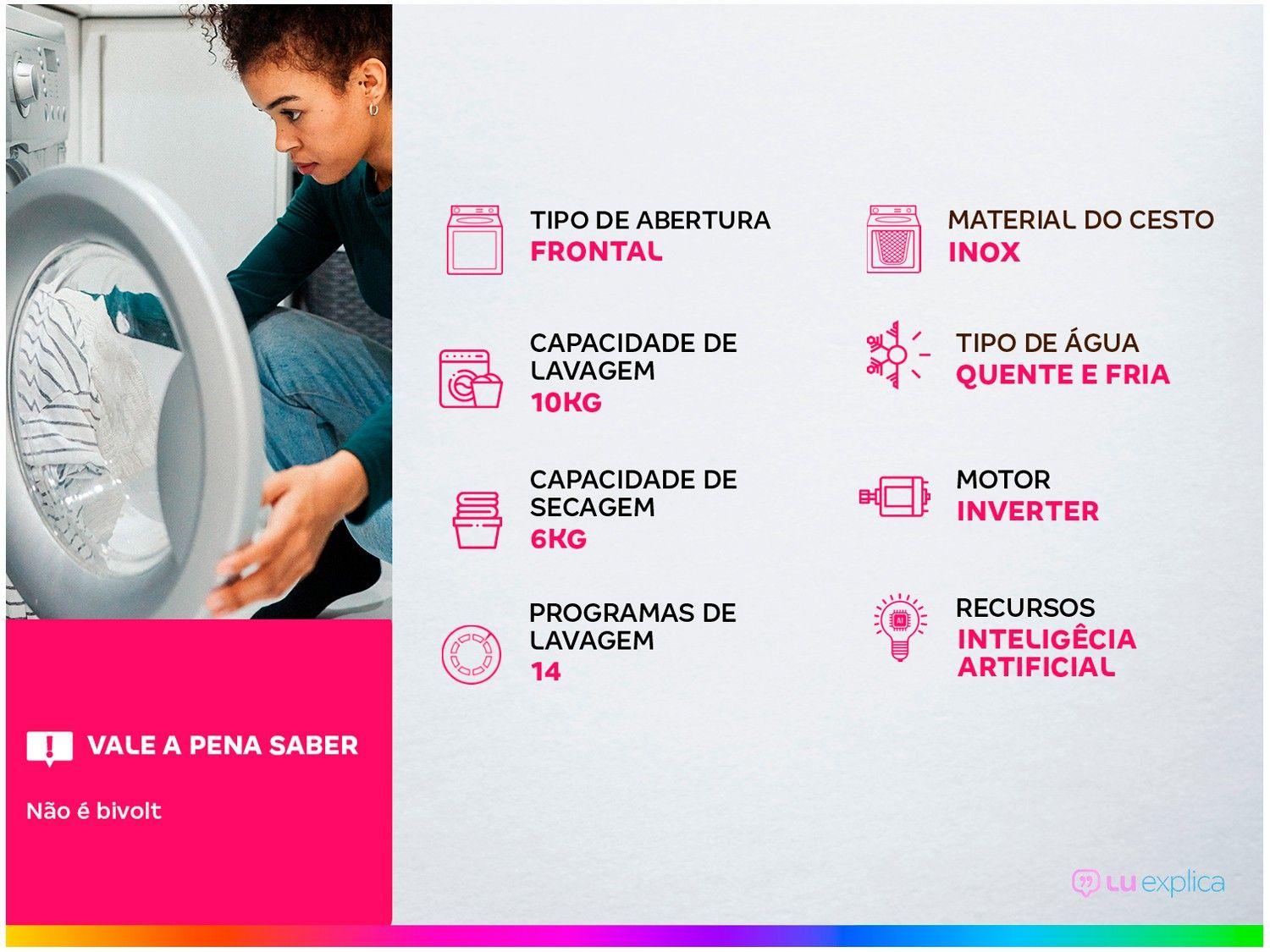 Lava e Seca Brastemp 10Kg BNQ10AB Inverter 14 Programas de Lavagem Branca