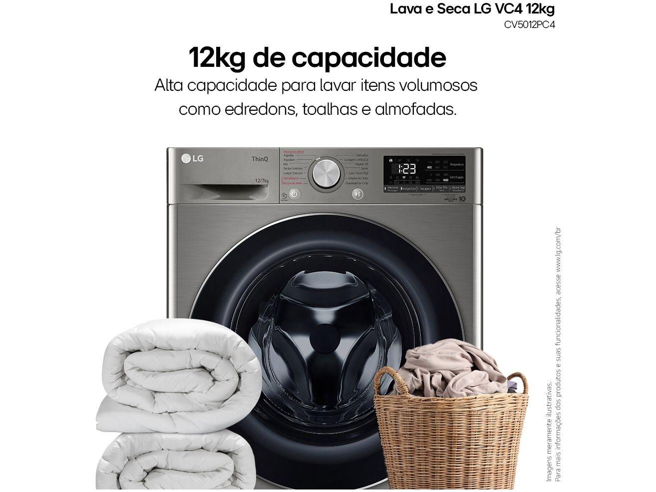 Lava e Seca LG 12kg Smart VC4 CV5012PC4 com Inteligência Artificial Água Quente e Fria Prata