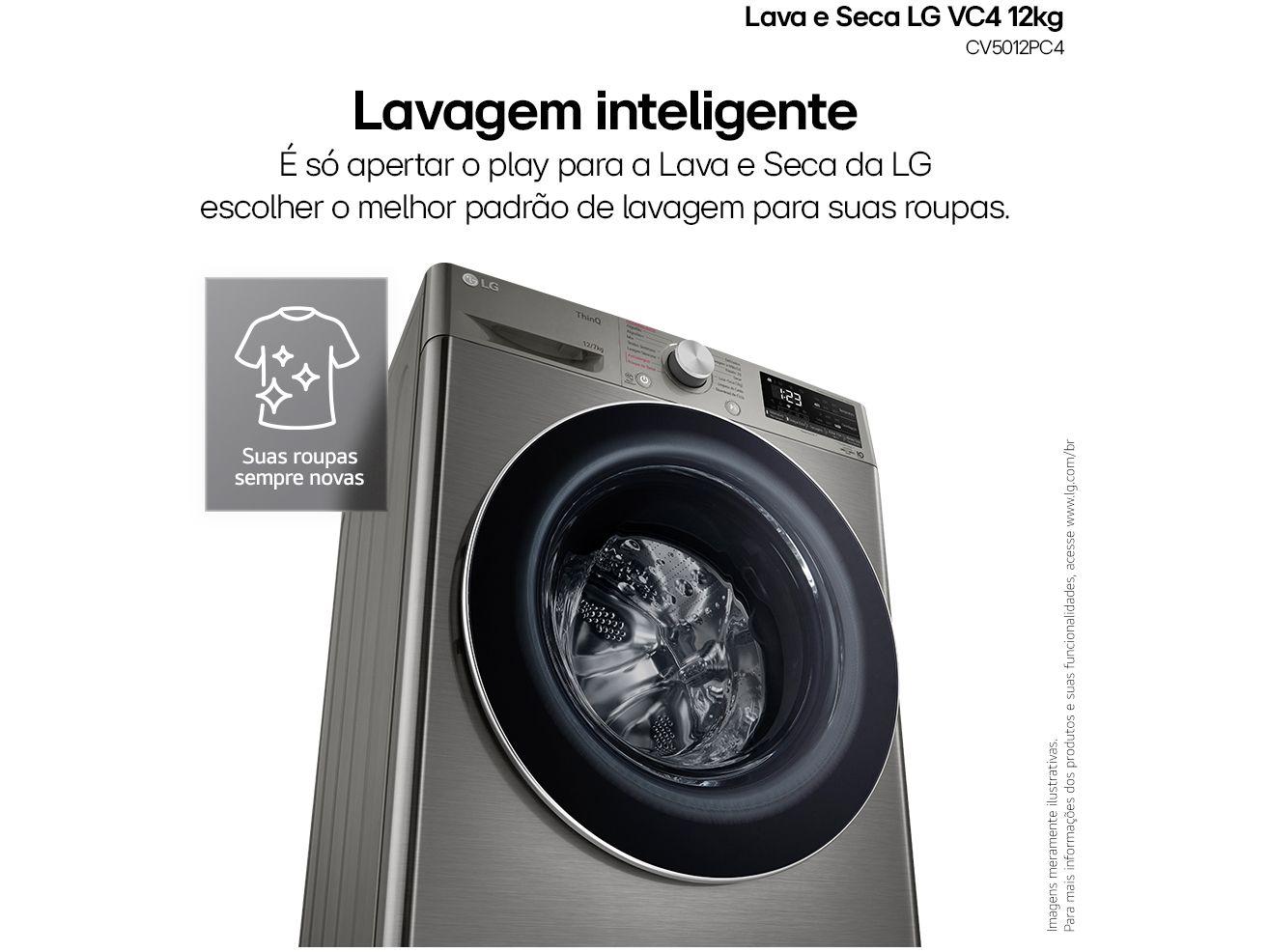 Lava e Seca LG 12kg Smart VC4 CV5012PC4 com Inteligência Artificial Água Quente e Fria Prata