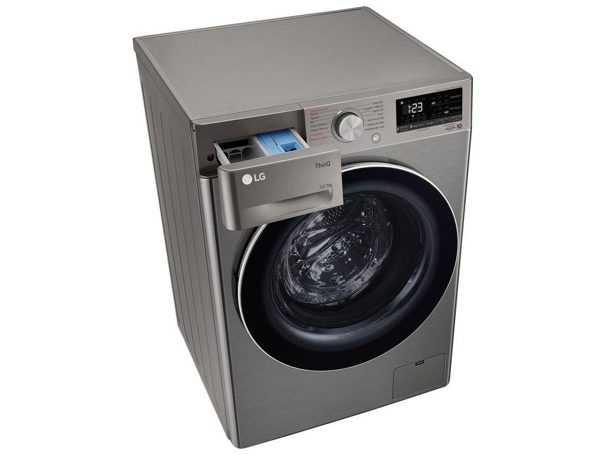 Lava e Seca LG 12kg Smart VC4 CV5012PC4 com Inteligência Artificial Água Quente e Fria Prata