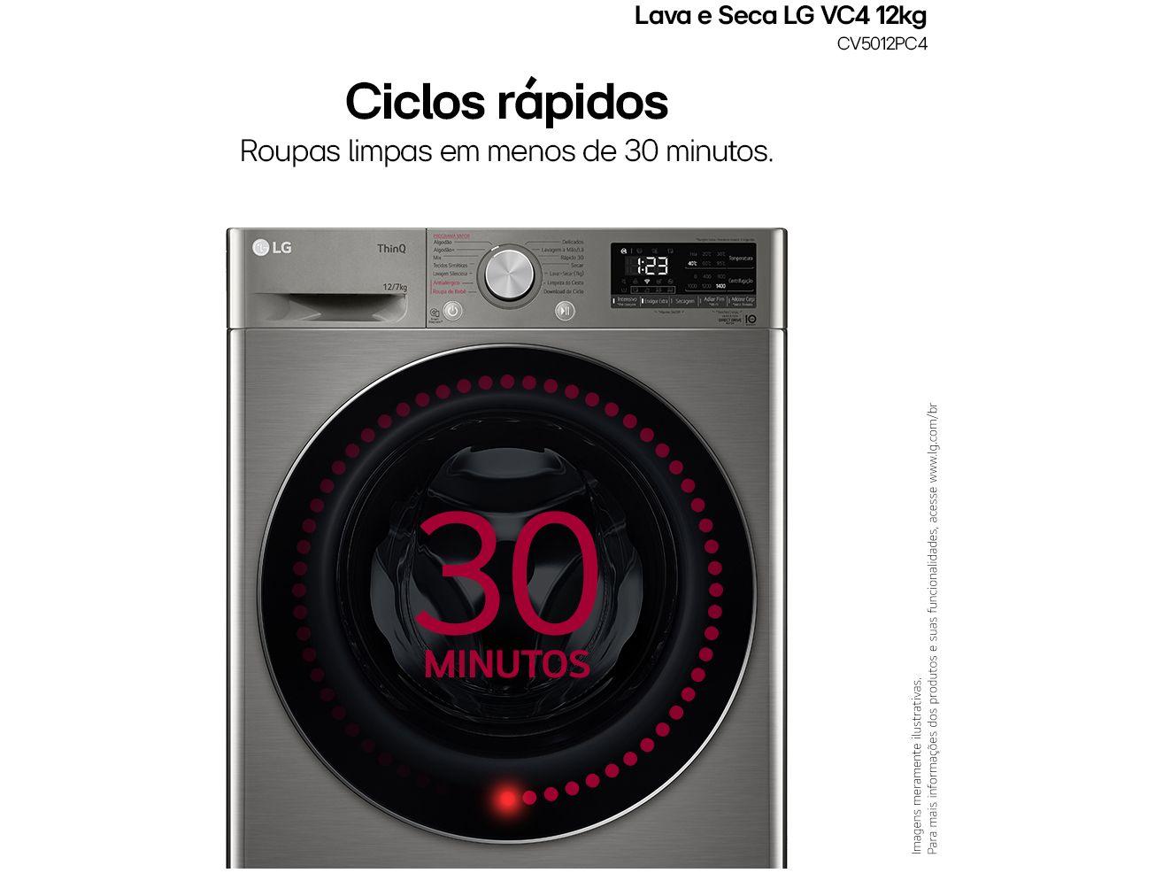 Lava e Seca LG 12kg Smart VC4 CV5012PC4 com Inteligência Artificial Água Quente e Fria Prata