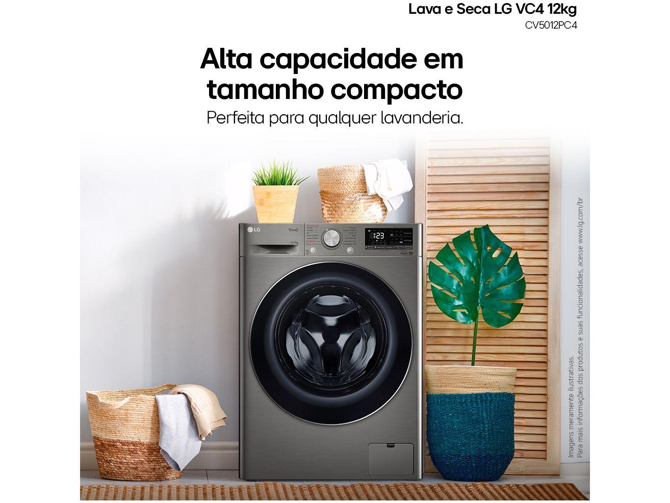 Lava e Seca LG 12kg Smart VC4 CV5012PC4 com Inteligência Artificial Água Quente e Fria Prata