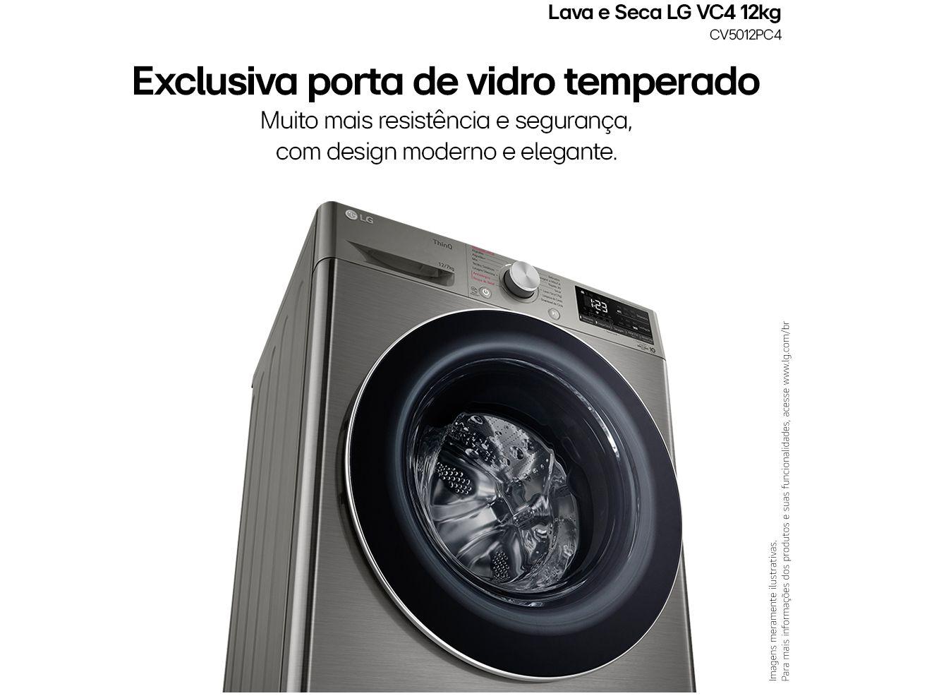 Lava e Seca LG 12kg Smart VC4 CV5012PC4 com Inteligência Artificial Água Quente e Fria Prata