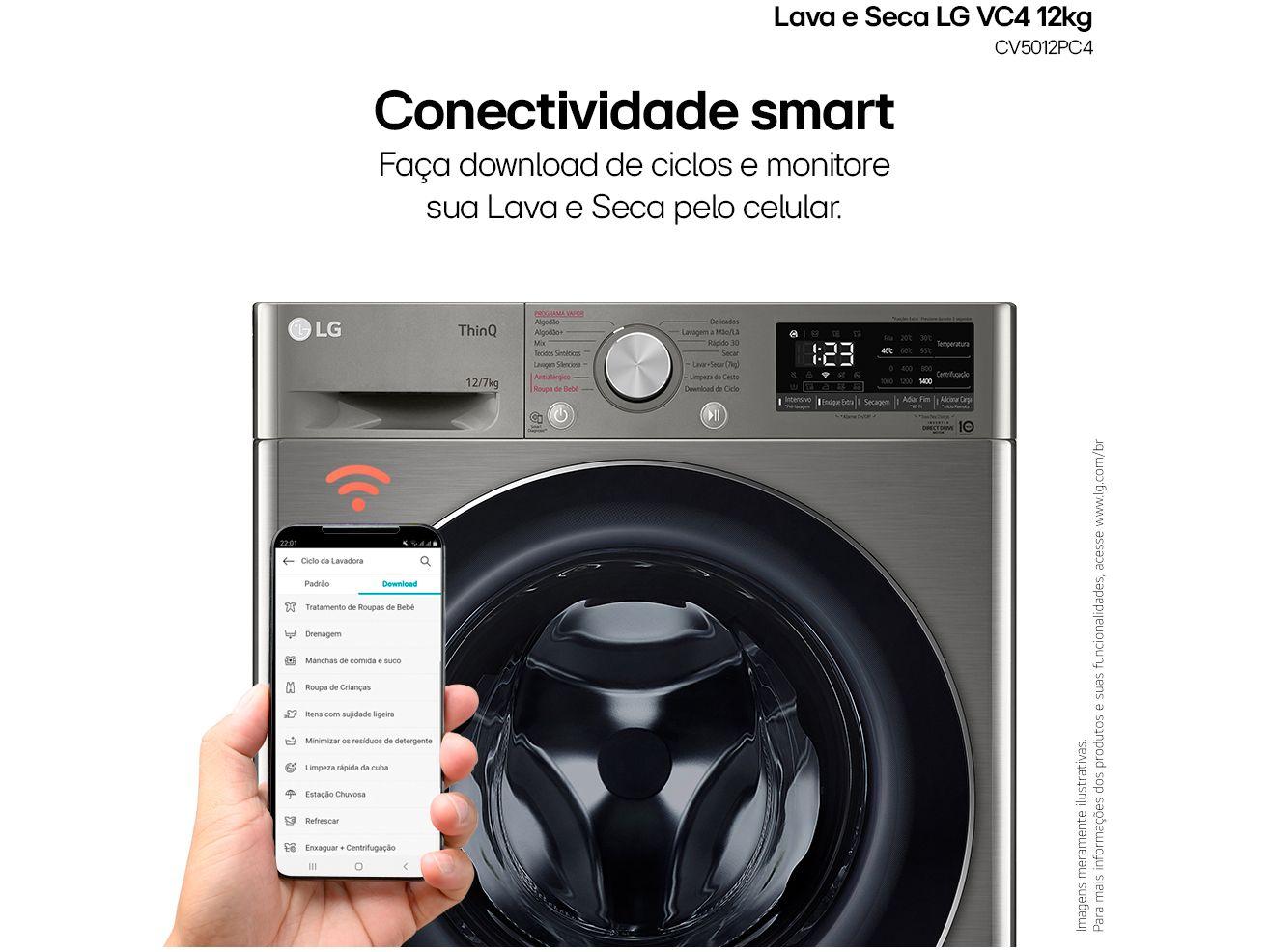 Lava e Seca LG 12kg Smart VC4 CV5012PC4 com Inteligência Artificial Água Quente e Fria Prata