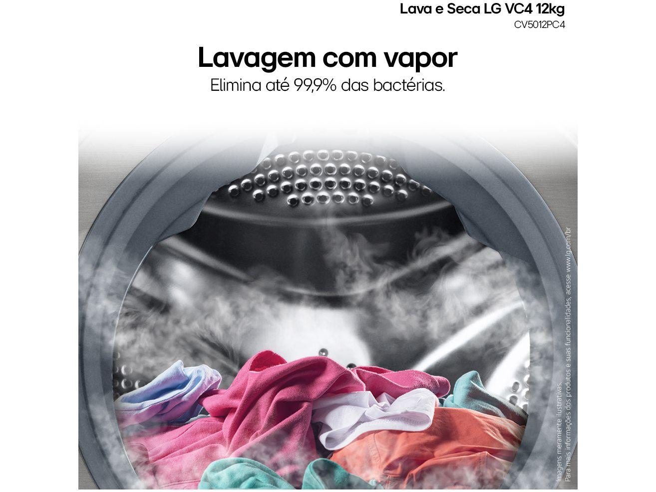 Lava e Seca LG 12kg Smart VC4 CV5012PC4 com Inteligência Artificial Água Quente e Fria Prata