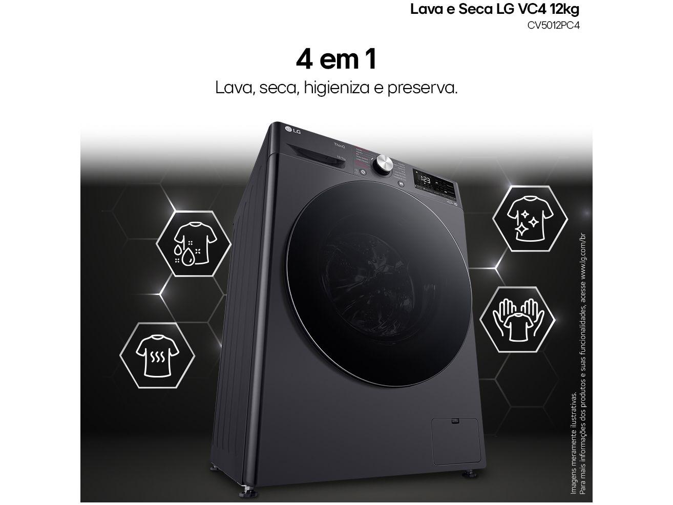 Lava e Seca LG 12kg Smart VC4 CV5012PC4 com Inteligência Artificial Água Quente e Fria Prata