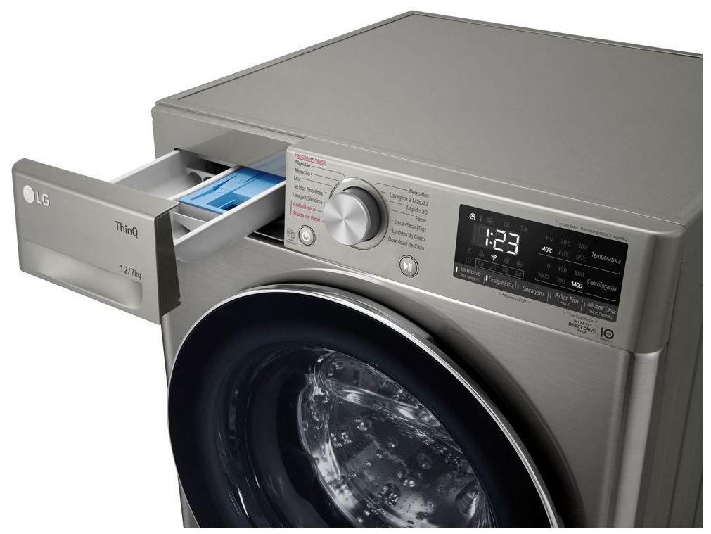 Lava e Seca LG 12kg Smart VC4 CV5012PC4 com Inteligência Artificial Água Quente e Fria Prata