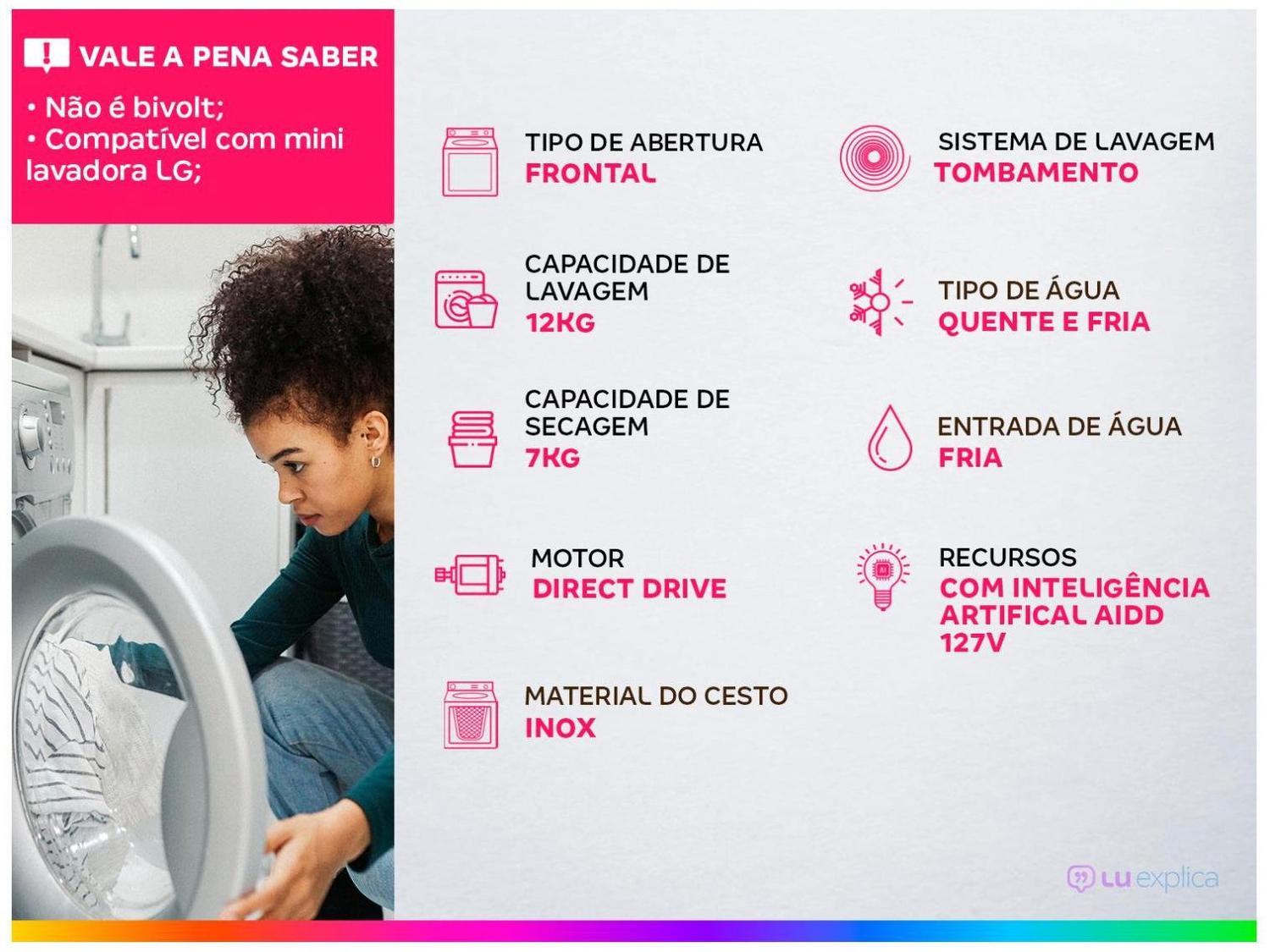 Lava e Seca LG 12kg Smart VC4 CV5012WC4 com