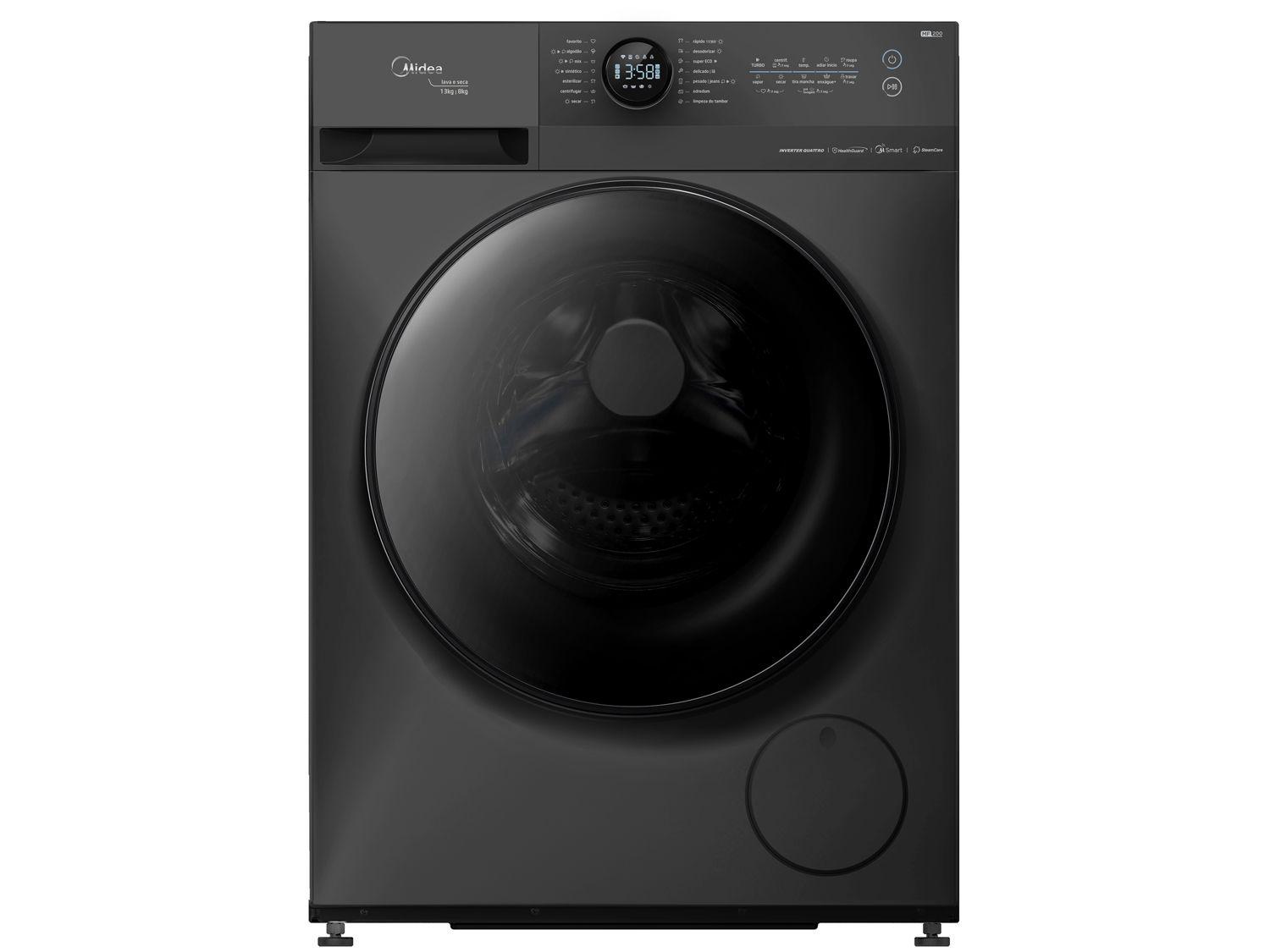 Lava e Seca Midea 13kg HealthGuard Smart Inverter Água Fria e Quente Titanium