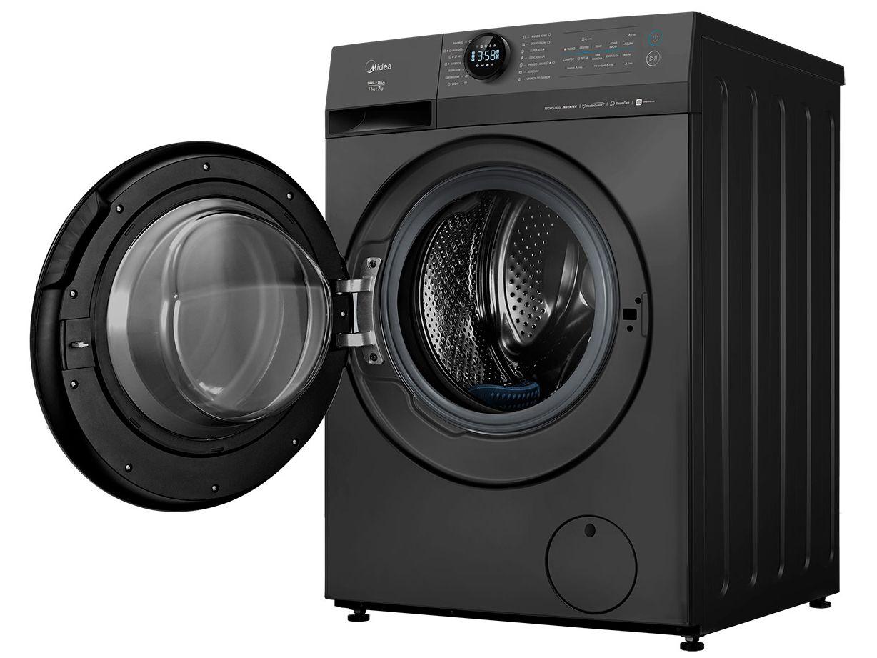 Lava e Seca Midea Slim 11kg HealthGuard Smart Inverter Água Fria e Quente Titanium MF201D110WBGK02