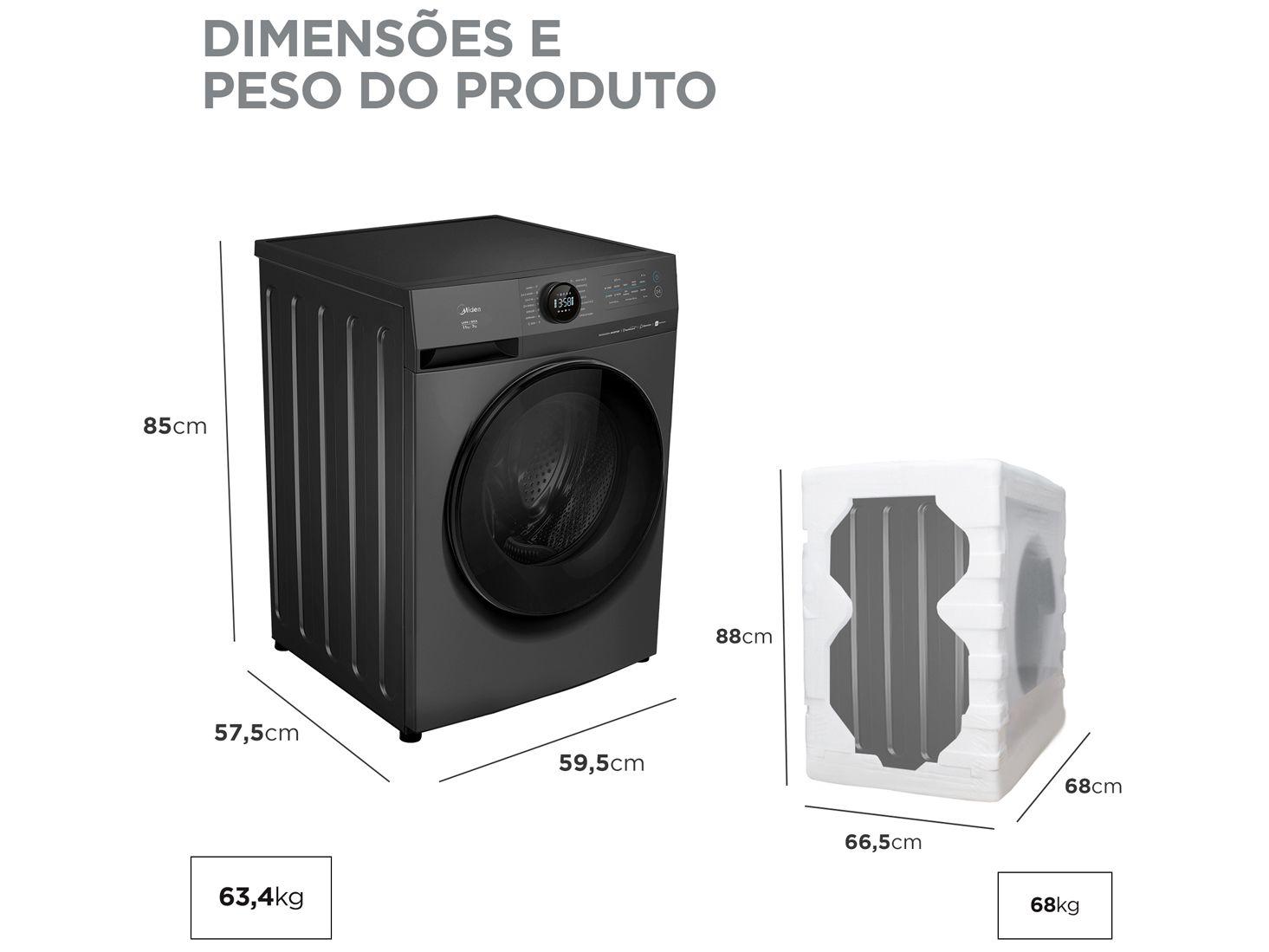 Lava e Seca Midea Slim 11kg HealthGuard Smart Inverter Água Fria e Quente Titanium MF201D110WBGK02