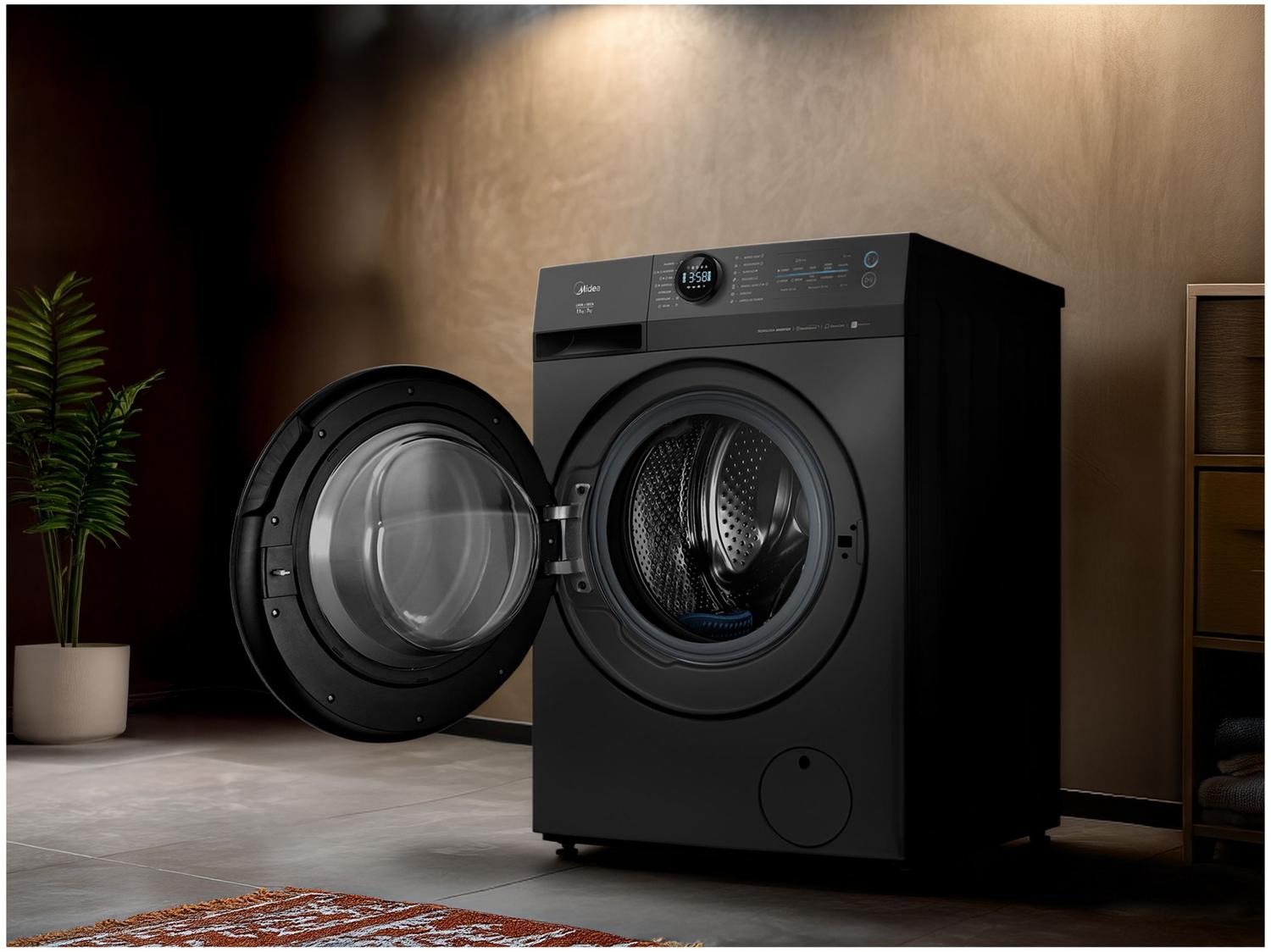 Lava e Seca Midea Slim 11kg HealthGuard Smart Inverter Água Fria e Quente Titanium MF201D110WBGK02