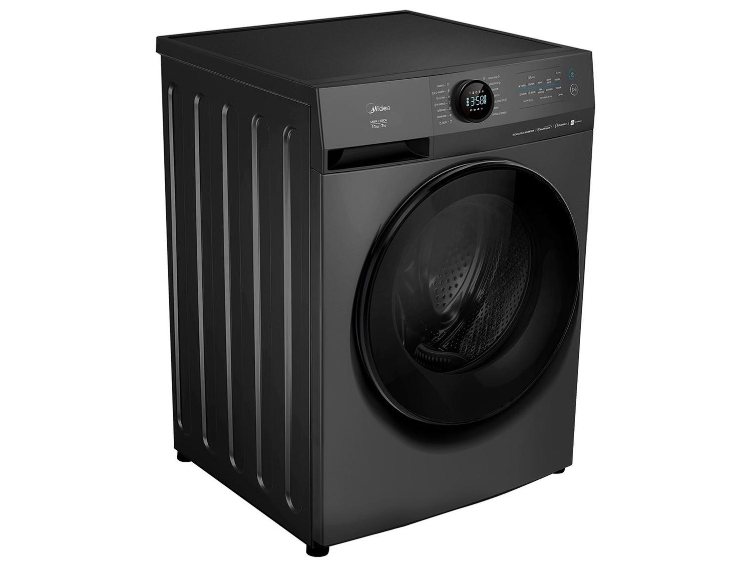 Lava e Seca Midea Slim 11kg HealthGuard Smart Inverter Água Fria e Quente Titanium MF201D110WBGK02
