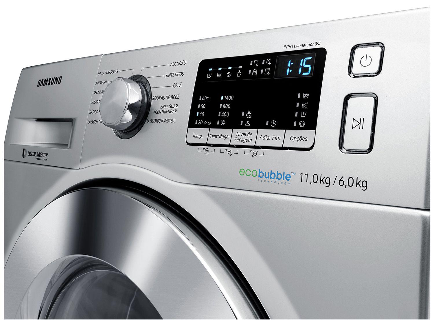 Lava e Seca Samsung 11Kg Prata - WD11M44530S/AZ 12 Programas de Lavagem ...