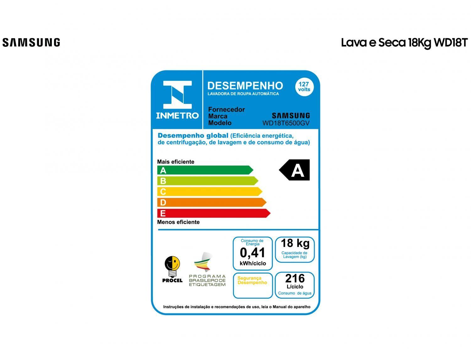 Lava e Seca Samsung 18kg Smart WD18T6500GV