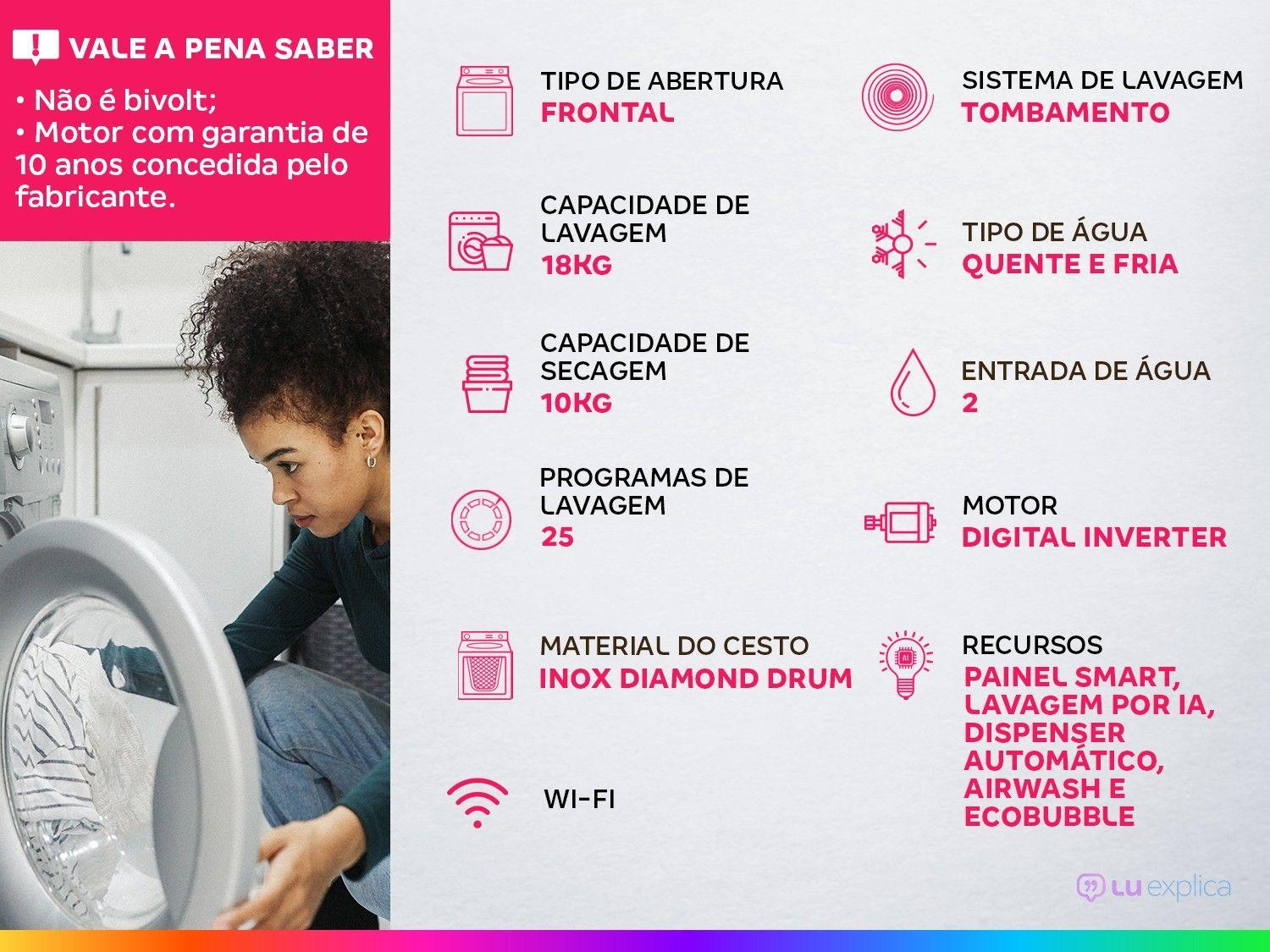 Lava e Seca Samsung 18kg Smart WD18T6500GV