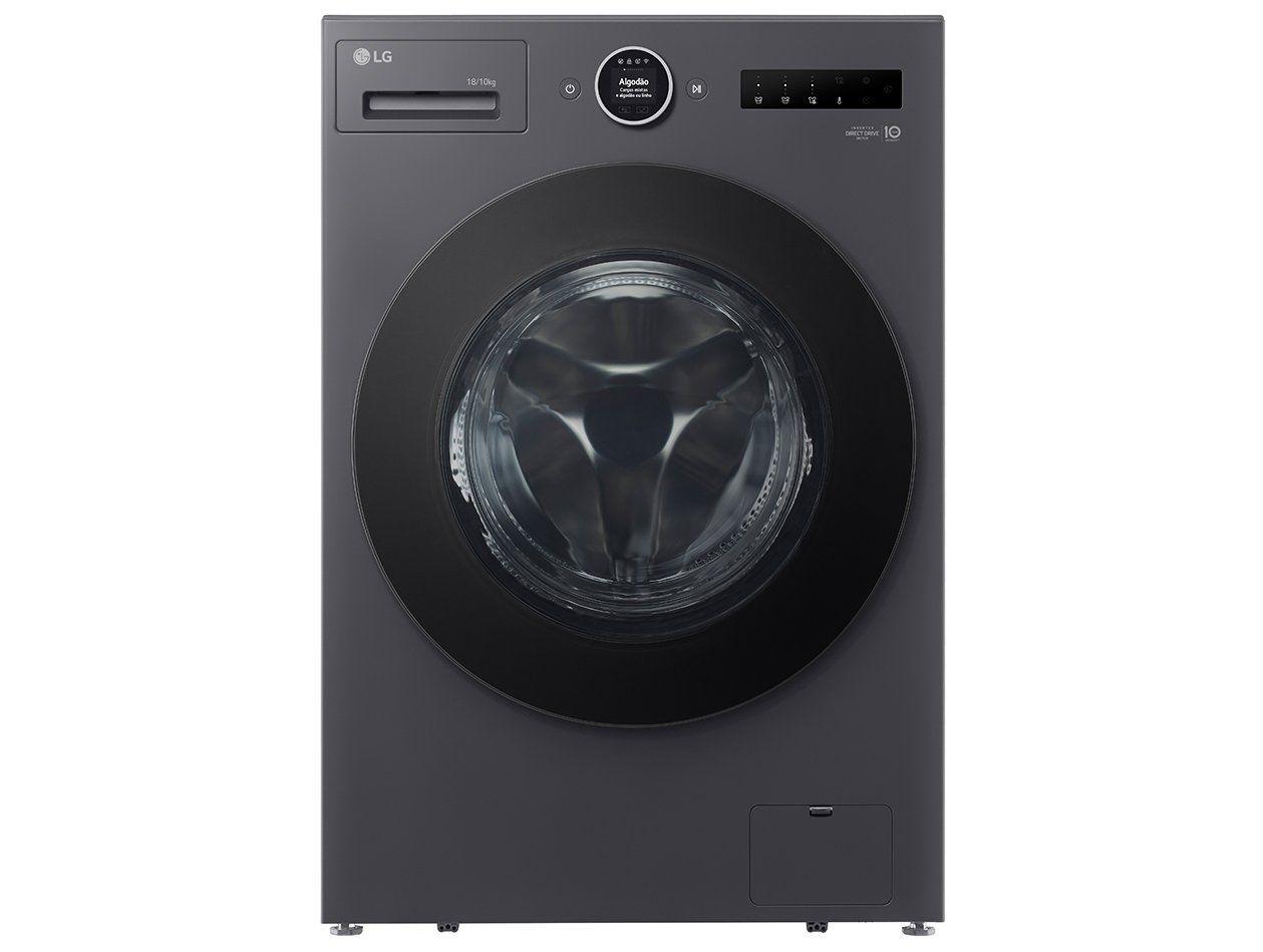 Lava e Seca Smart LG 18kg WD18GNT Motor Inverter Direct Drive Água Fria e Quente Black Inox